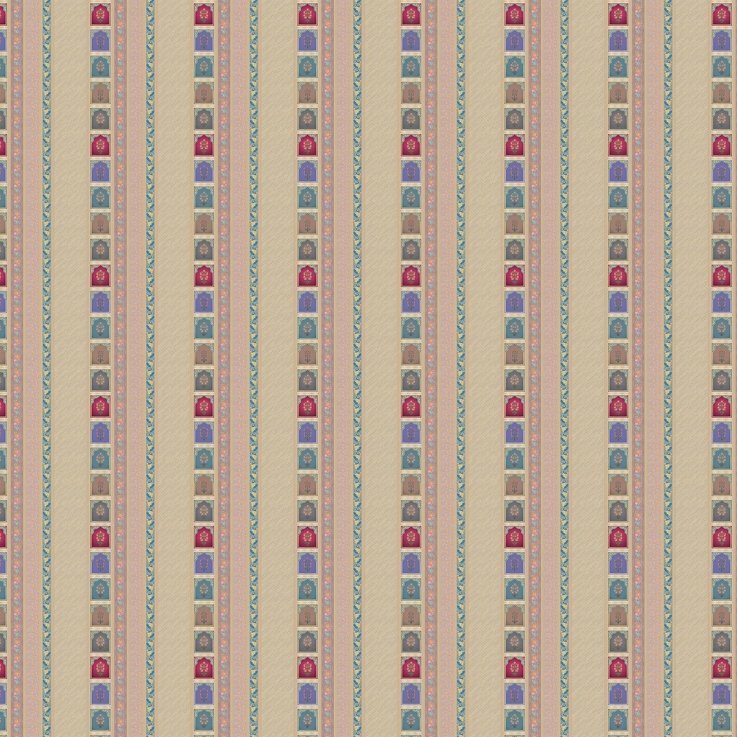 Vertical stripes with multicolored arch motifs in beige, creating elegant retro architectural details - view 2 - final