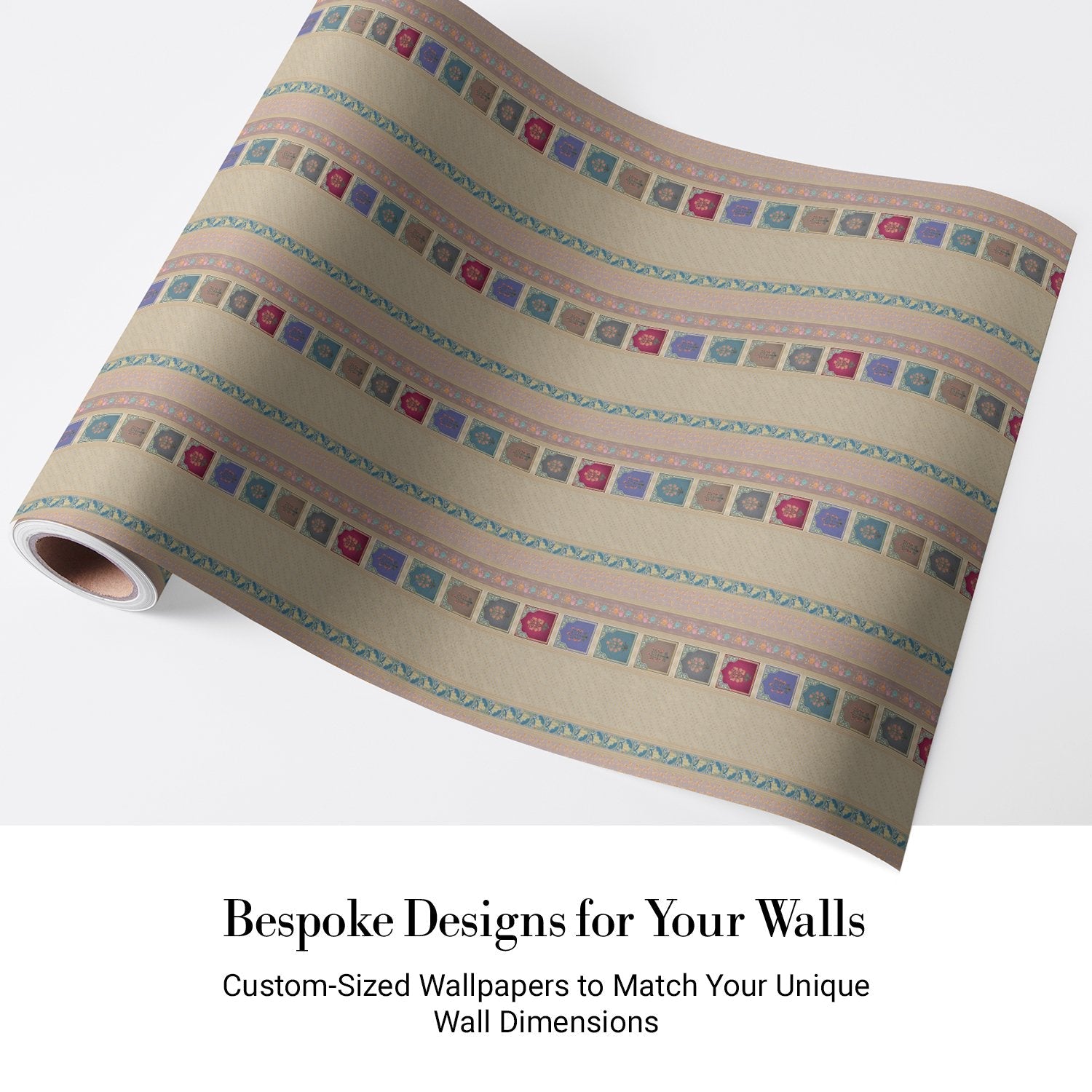 Vertical stripes with multicolored arch motifs in beige, creating elegant retro architectural details - view 4 - final