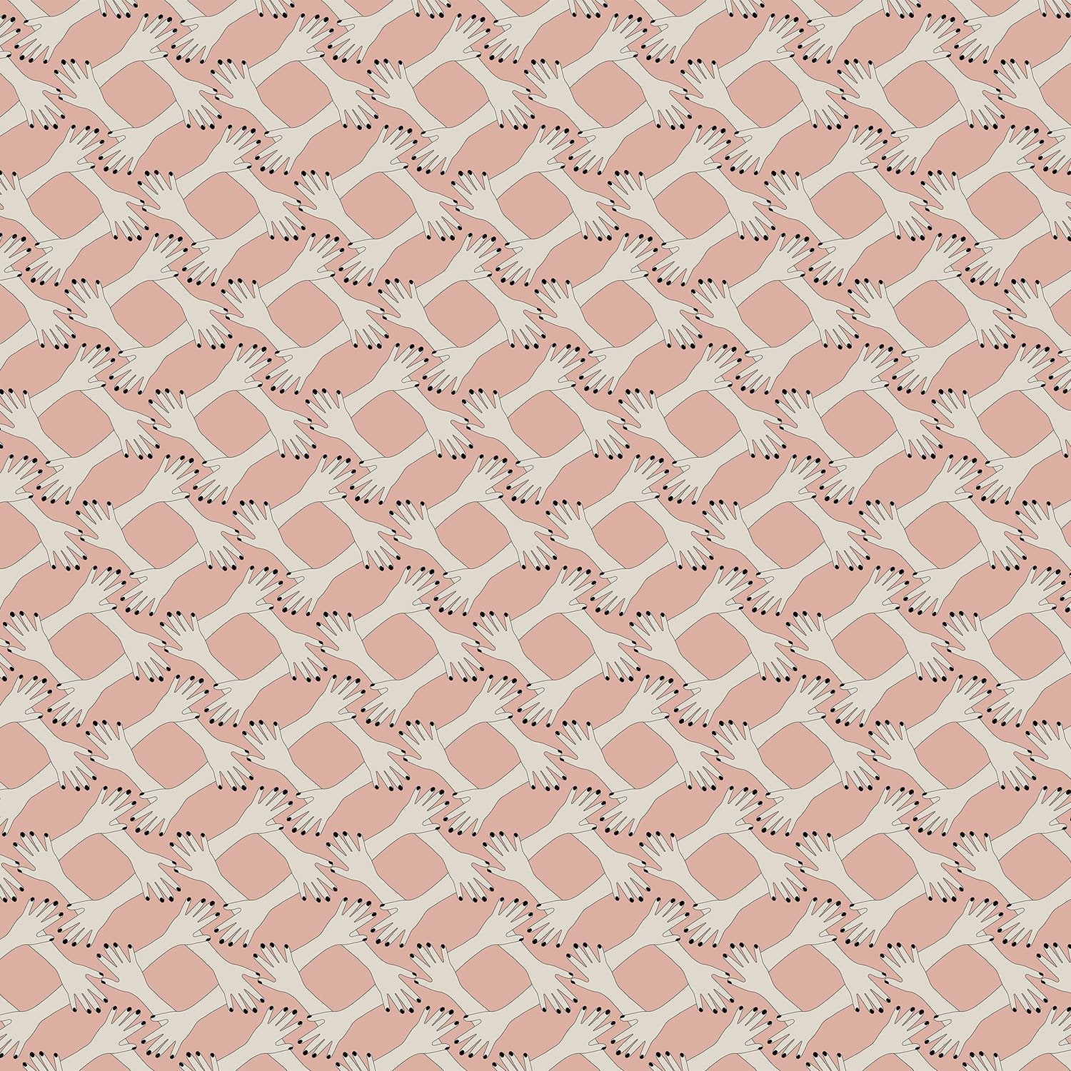 Blush pink geometric diamond lattice with delicate floral sprigs on modern interior wall - view 2 - final
