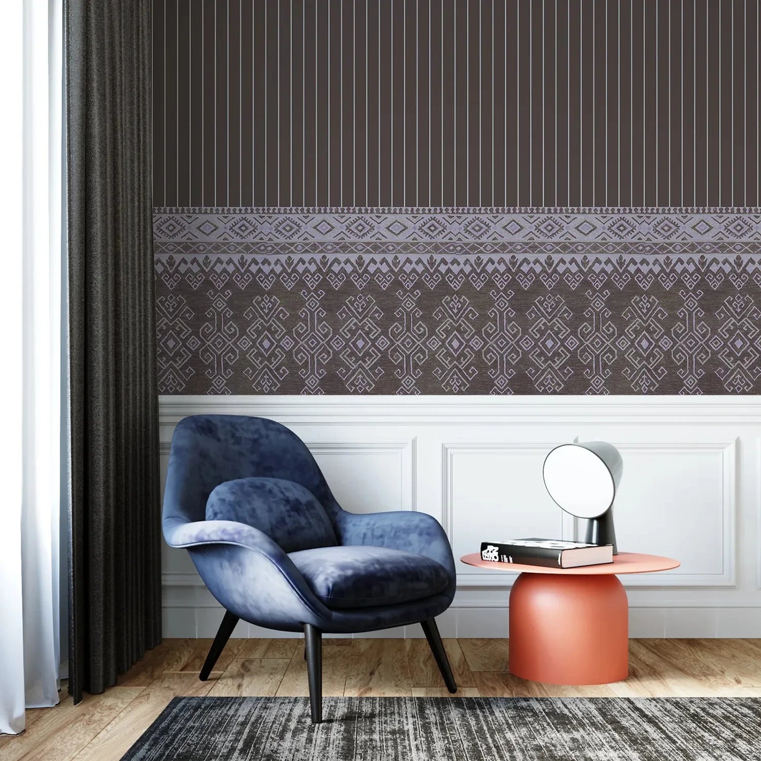 Traditional ethnic border design with vertical stripes in warm brown and gold tones - view 11 - final