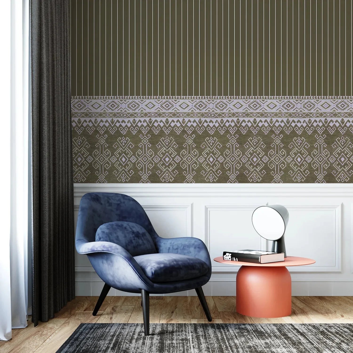 Traditional ethnic border design with vertical stripes in warm brown and gold tones - view 15 - final