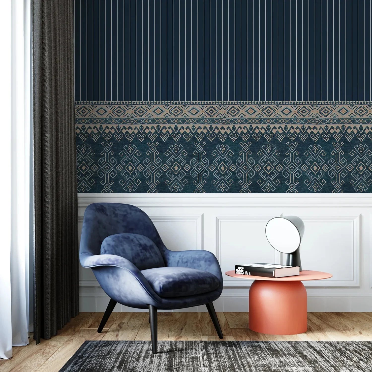 Traditional ethnic border design with vertical stripes in warm brown and gold tones - view 7 - final