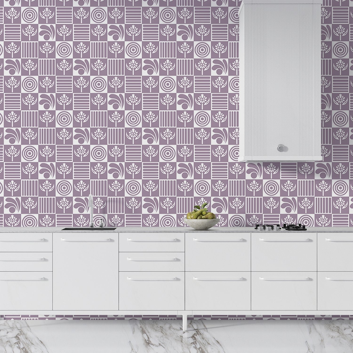 Black and white checkered pattern with alternating floral motifs and vertical stripes - view 13 - final