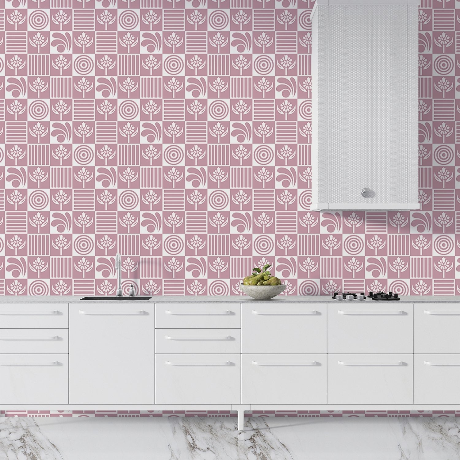 Black and white checkered pattern with alternating floral motifs and vertical stripes - view 18 - final