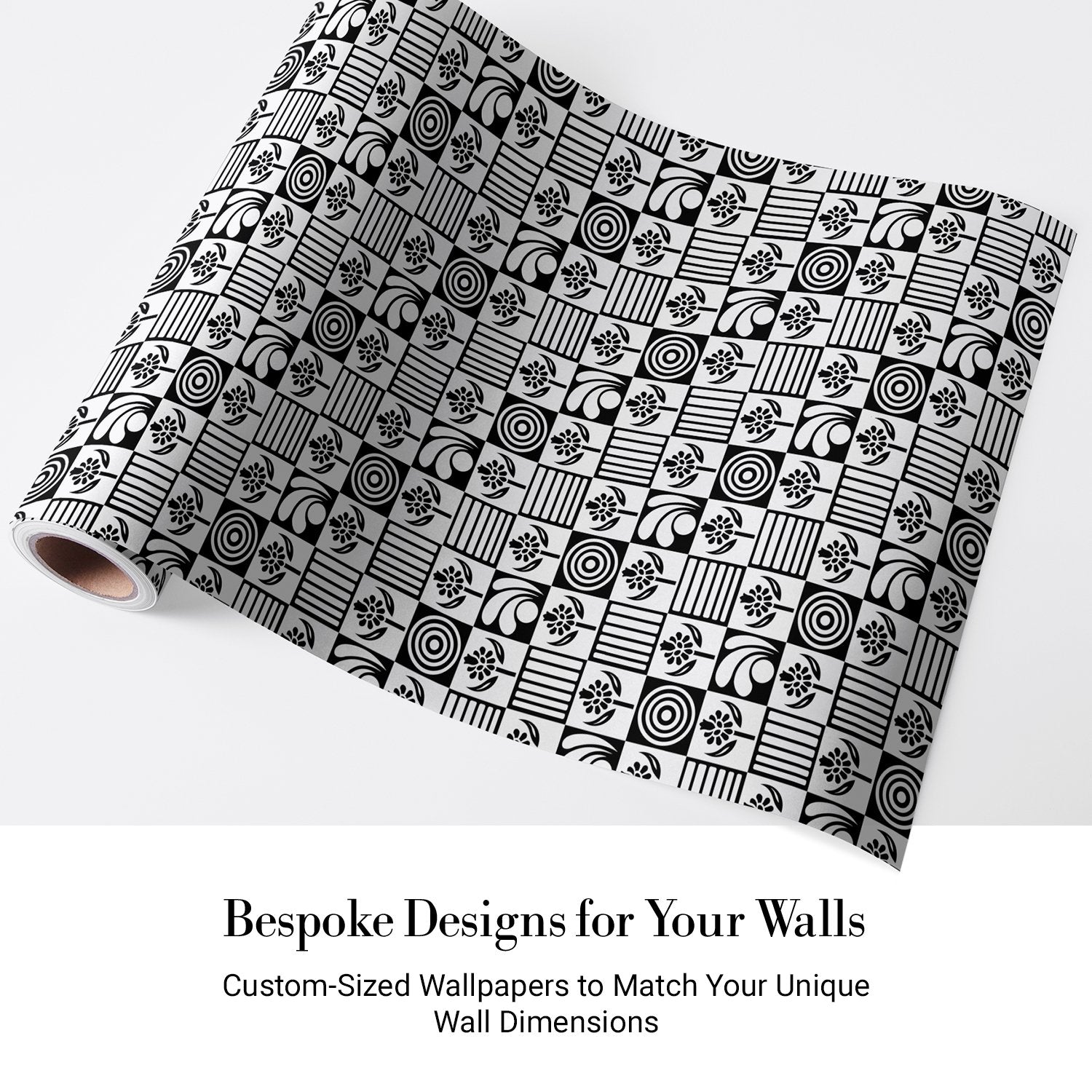 Black and white checkered pattern with alternating floral motifs and vertical stripes - view 5 - final