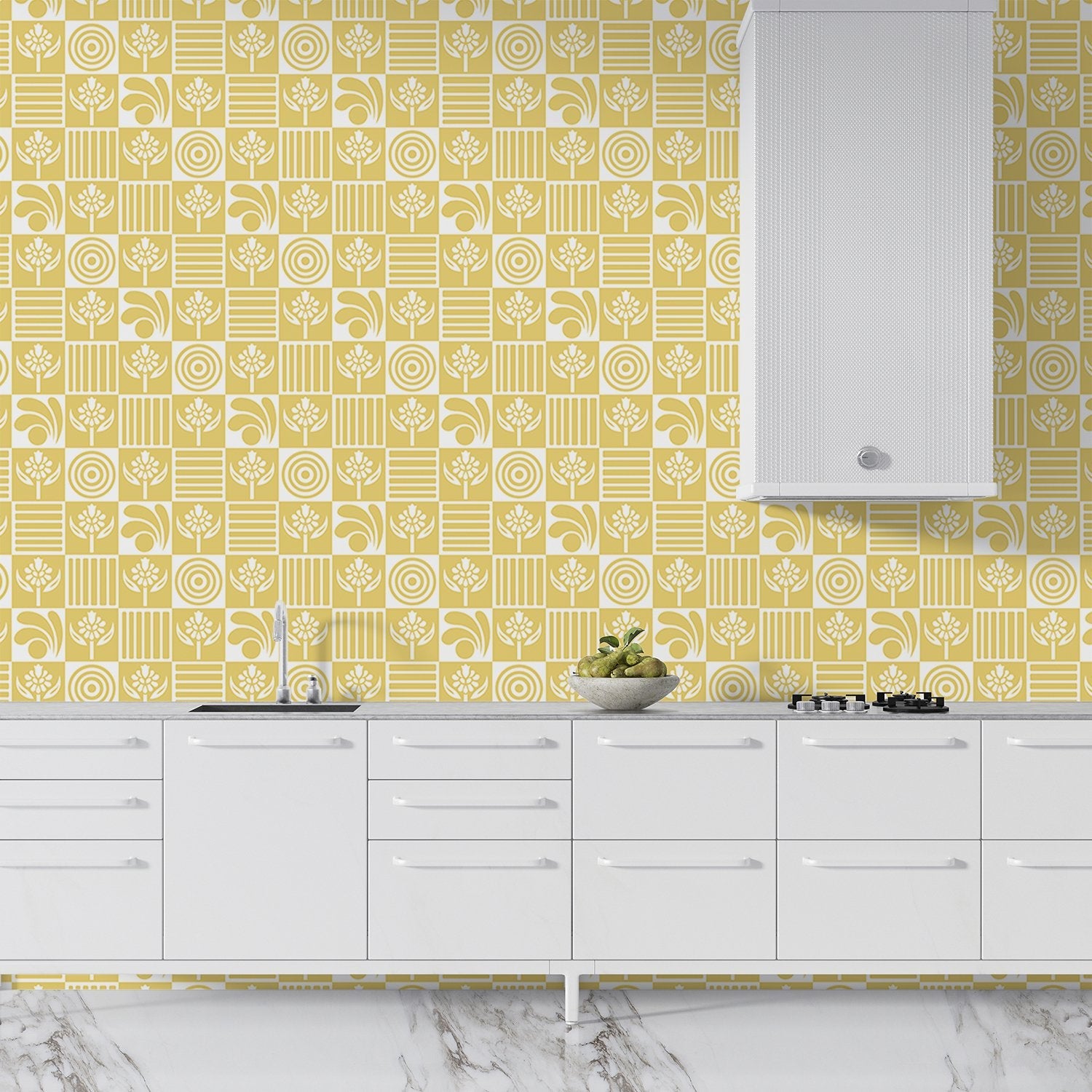 Black and white checkered pattern with alternating floral motifs and vertical stripes - view 8 - final