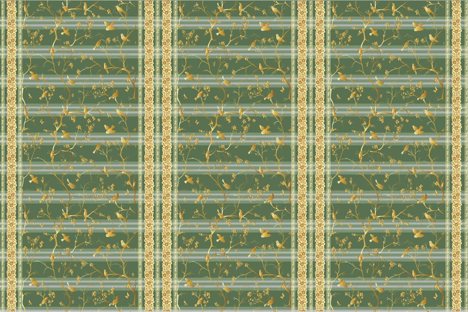 Ethereal gold floral birds delight lea - "european" wallpaper mural-inequal final