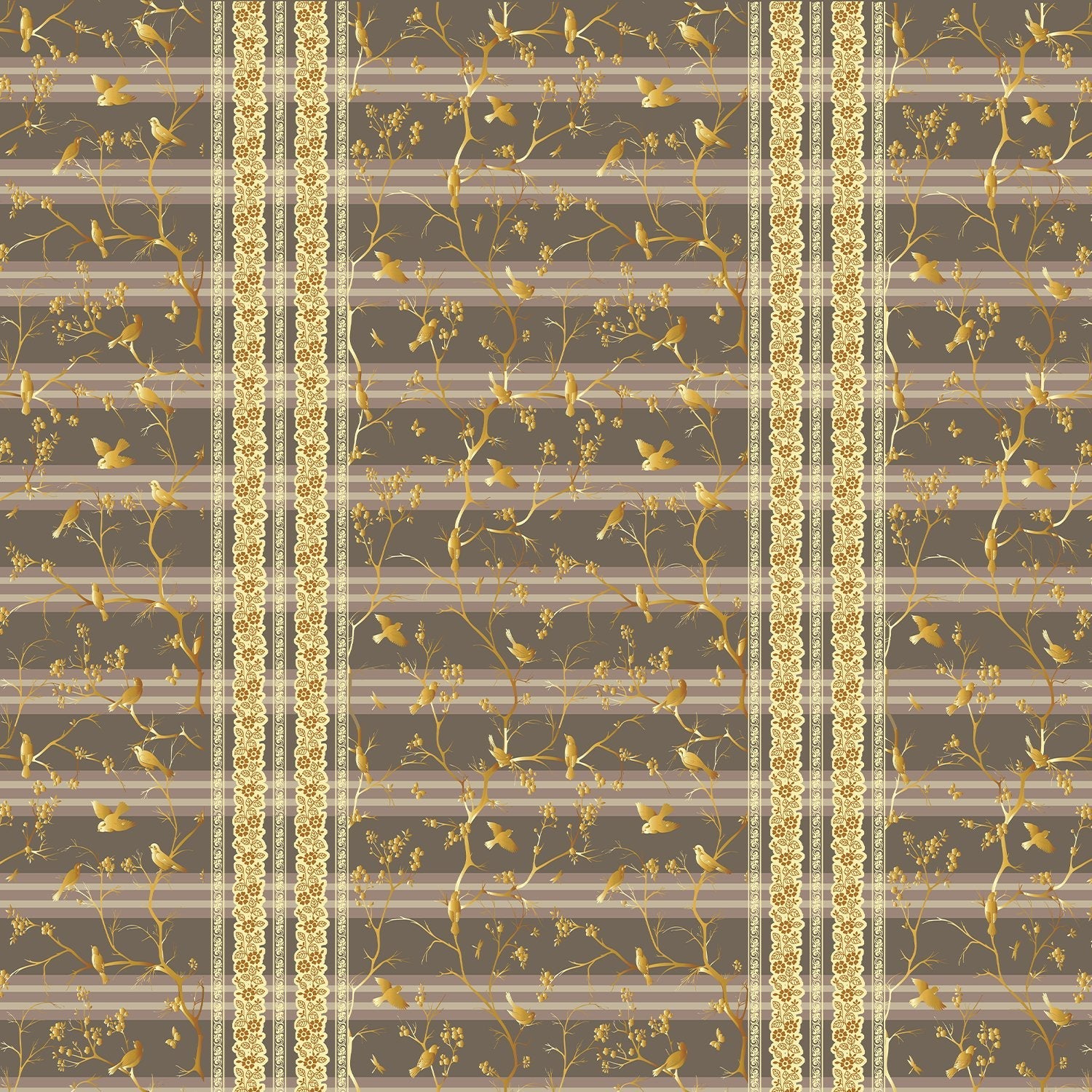 Luxurious gold damask stripes with delicate floral motifs on warm beige background - view 12 - final