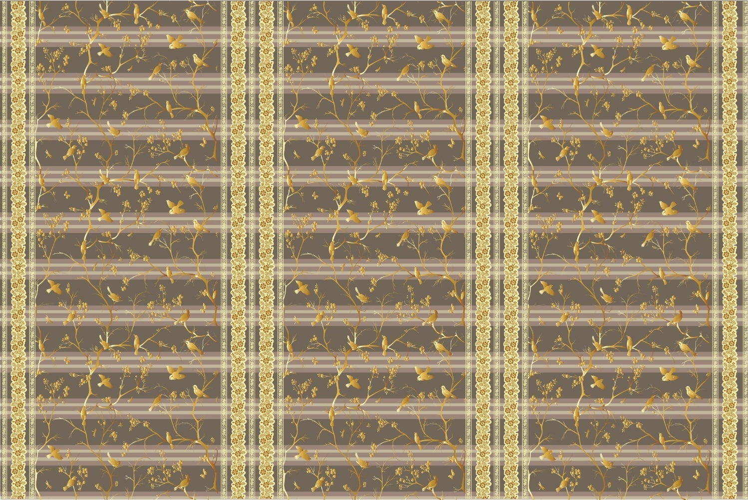 Ethereal gold floral birds delight lea - "european" wallpaper mural-inequal final