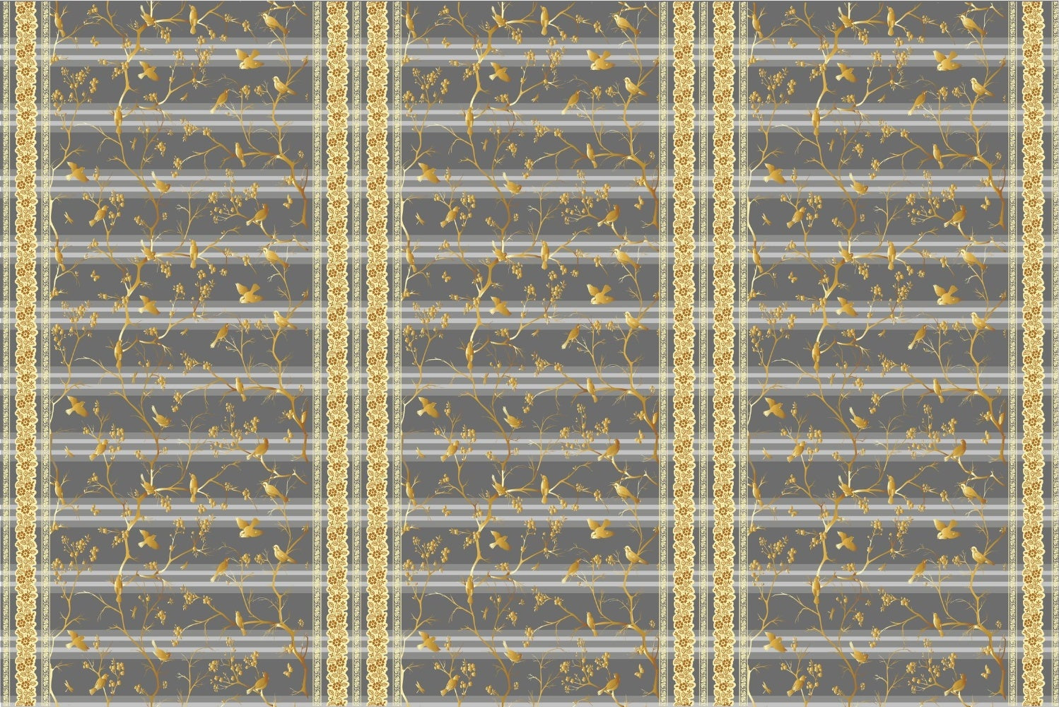 Ethereal gold floral birds delight lea - "european" wallpaper mural-inequal final