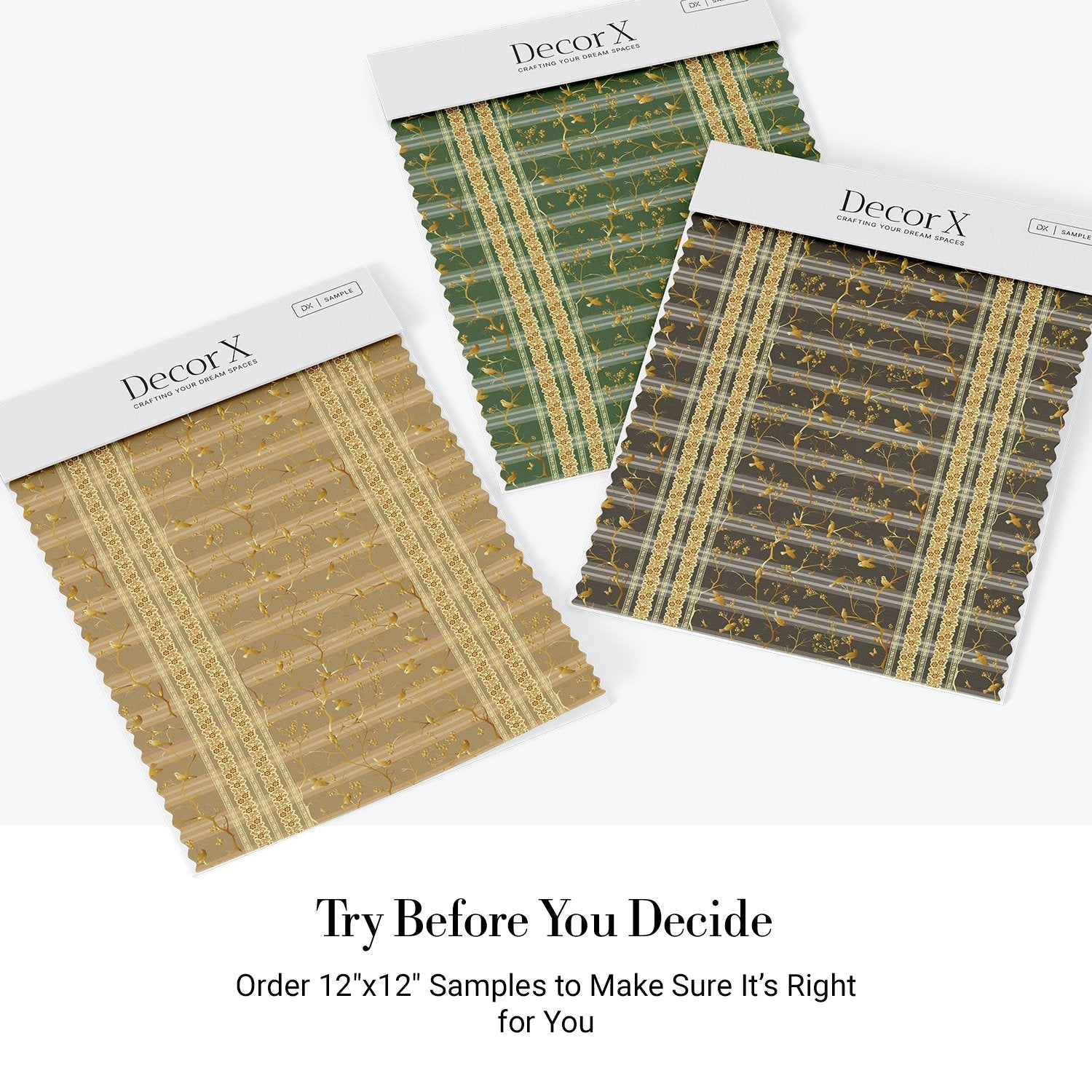 Luxurious gold damask stripes with delicate floral motifs on warm beige background - view 19 - final all-groups samples