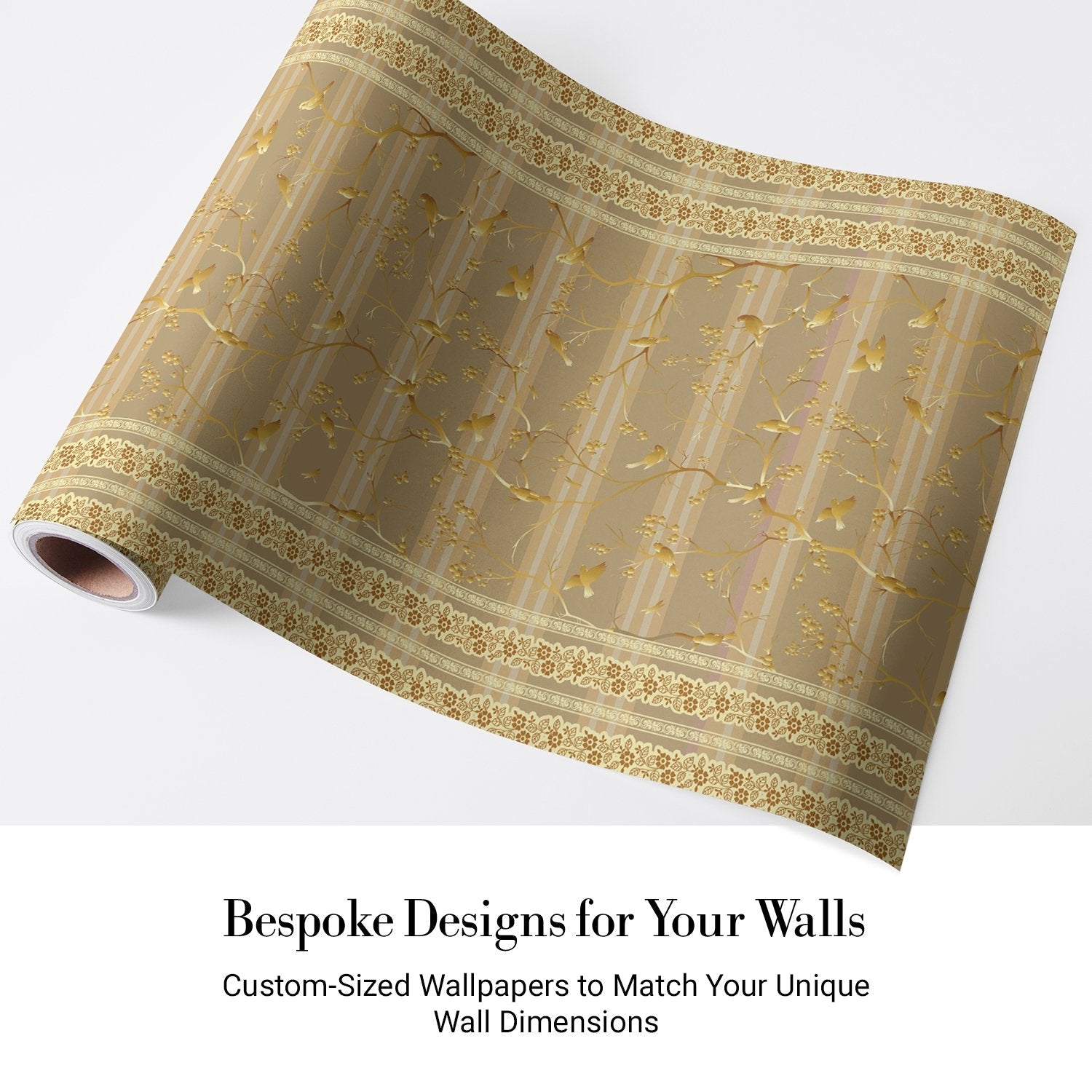 Luxurious gold damask stripes with delicate floral motifs on warm beige background - view 4 - final