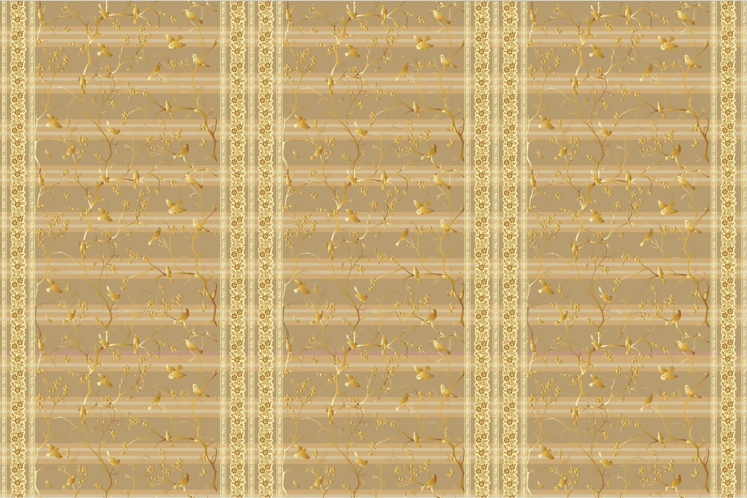 Ethereal gold floral birds delight lea - "european" wallpaper mural-inequal final