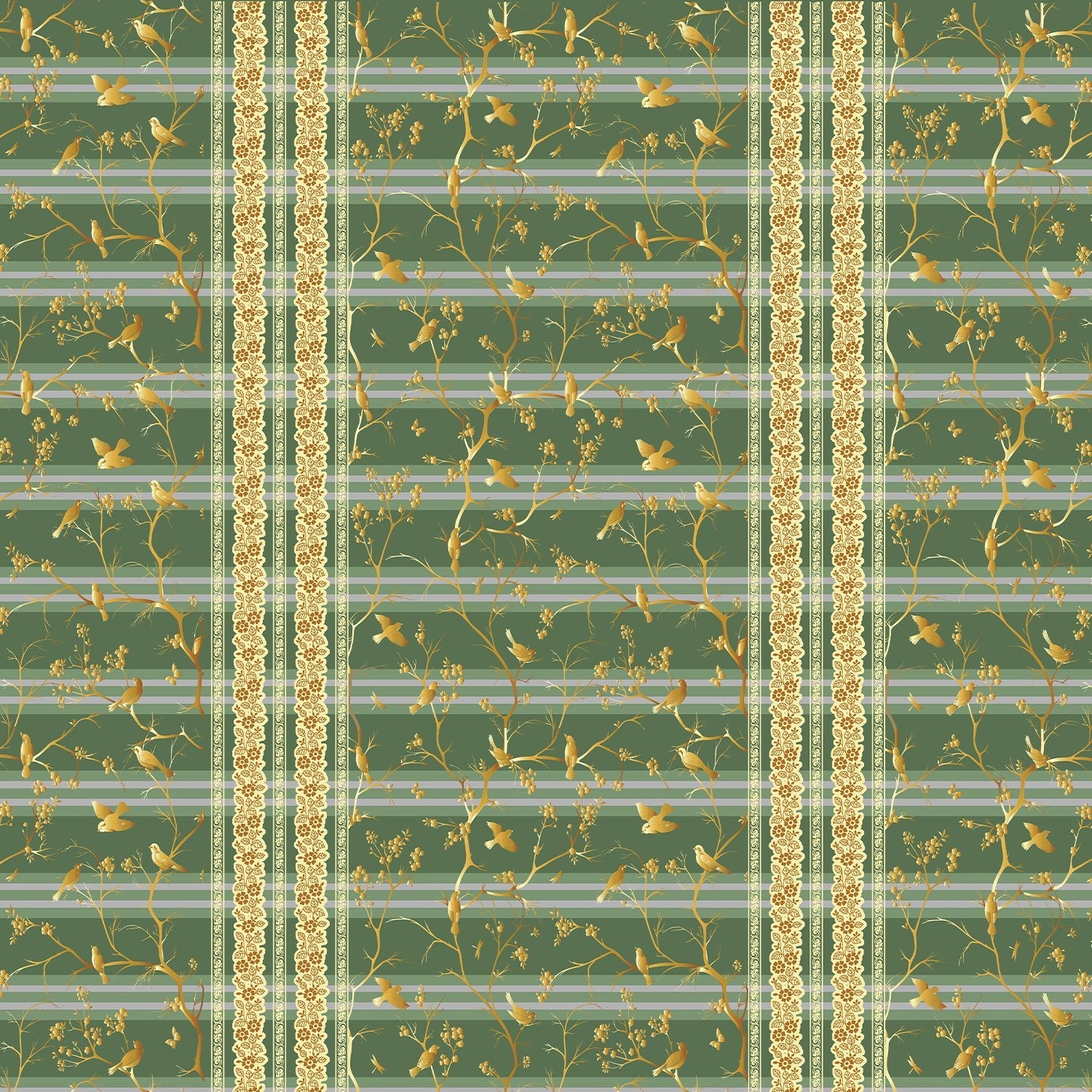 Luxurious gold damask stripes with delicate floral motifs on warm beige background - view 8 - final