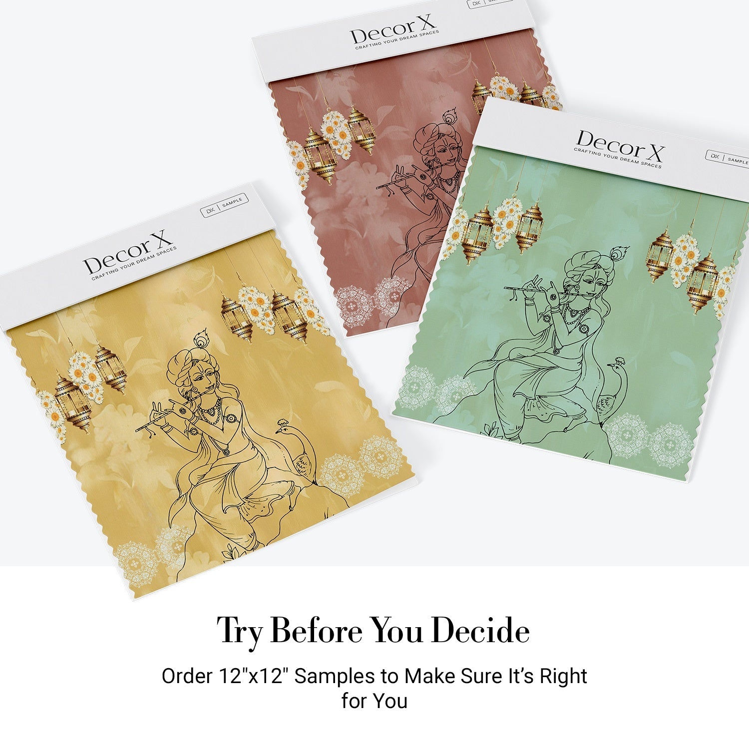 Traditional Indian spiritual art with hanging lanterns and lotus motifs on golden background - view 27 - final all-groups samples