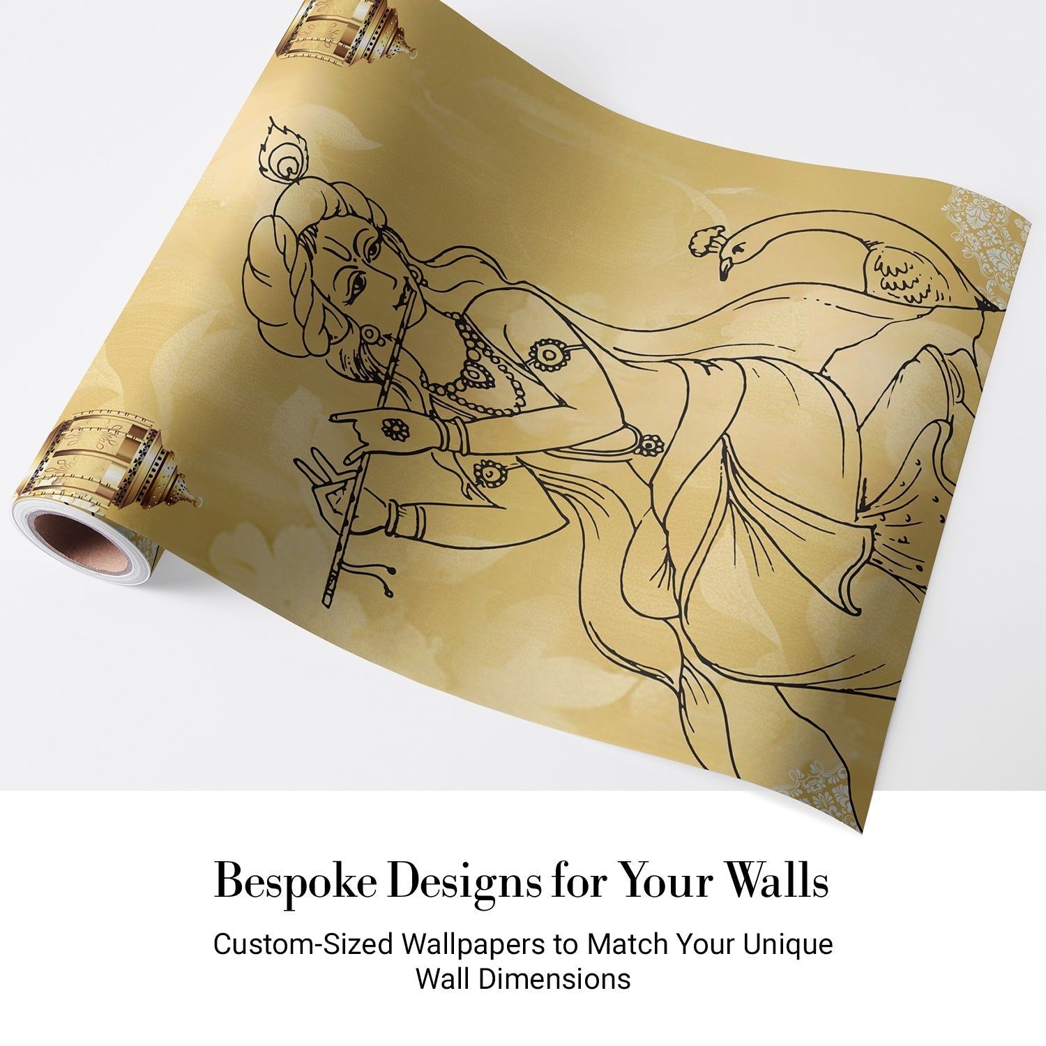 Traditional Indian spiritual art with hanging lanterns and lotus motifs on golden background - view 6 - final