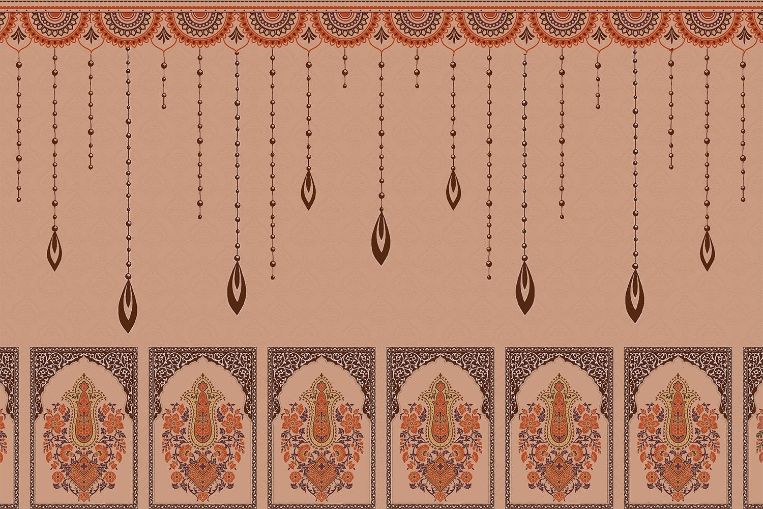 "Intricate paisley motif in lea - "motifs" wallpaper mural-inequal final"