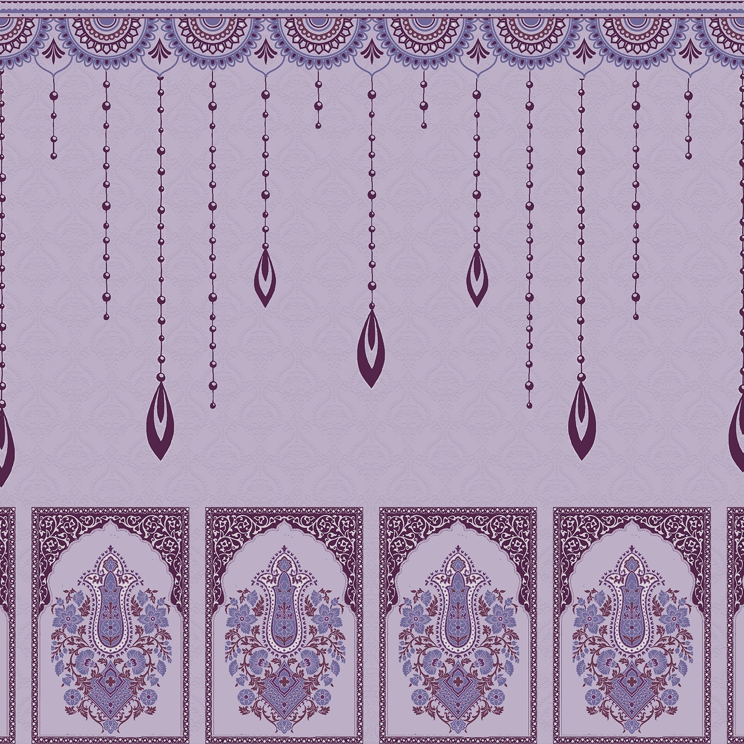 Ornate hanging beaded border with emerald leaf pendants in traditional Mughal architectural style - view 12 - final