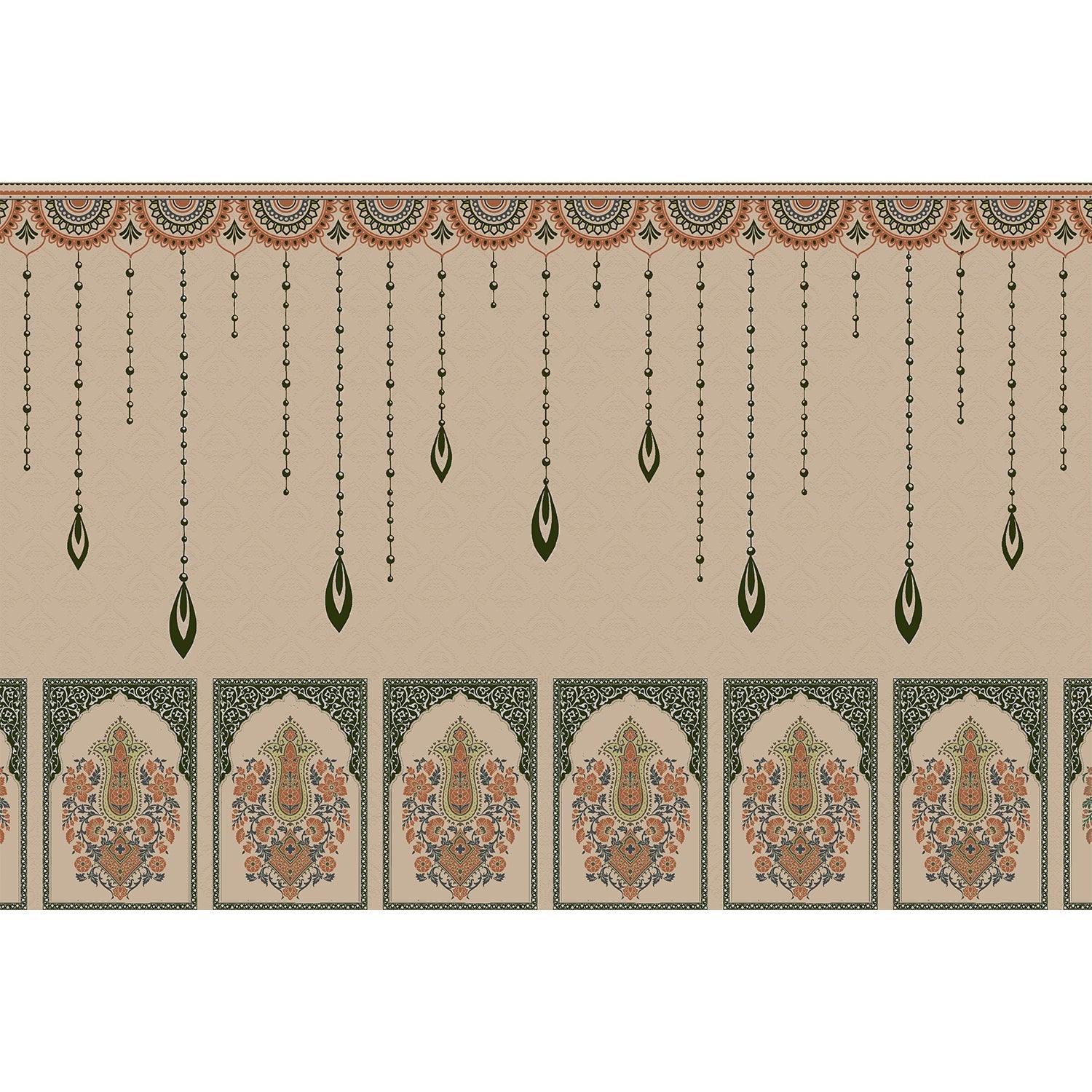 Intricate paisley motifs in lea - "motifs" wallpaper mural-equal final