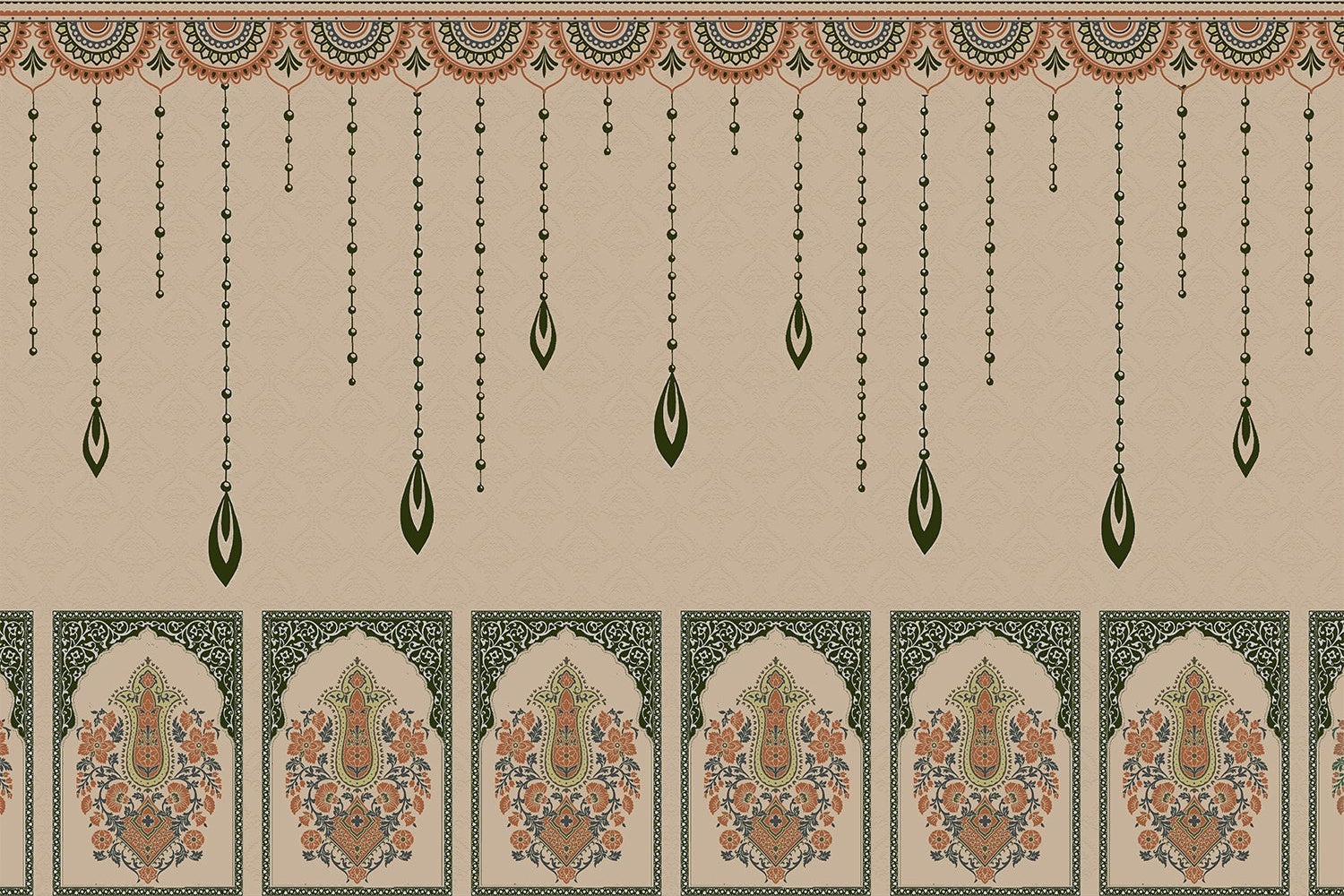 "Intricate paisley motif in lea - "motifs" wallpaper mural-inequal final"