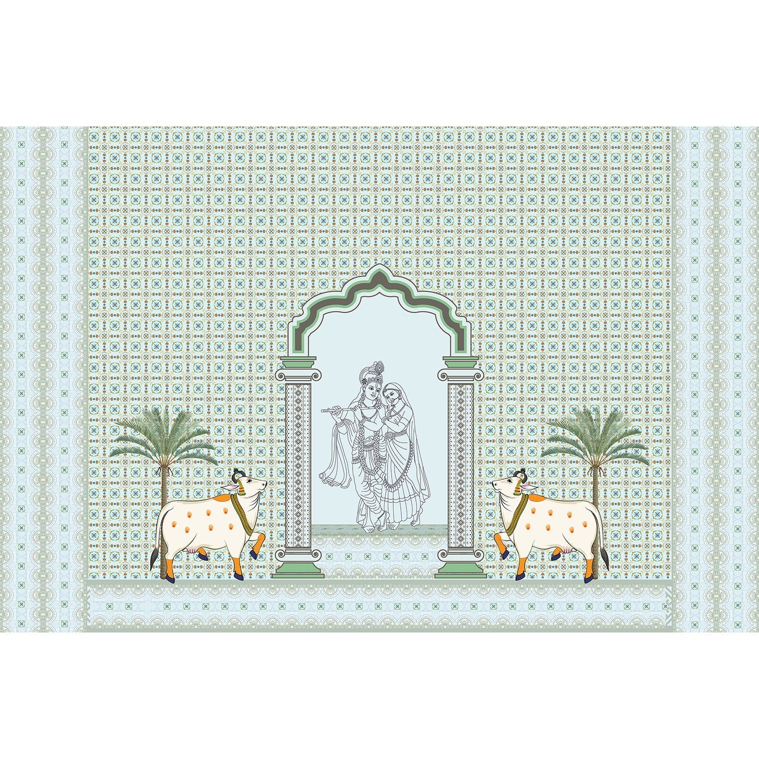 Divine Radha and Krishna patterns in lea - "patterns" wallpaper mural-equal final