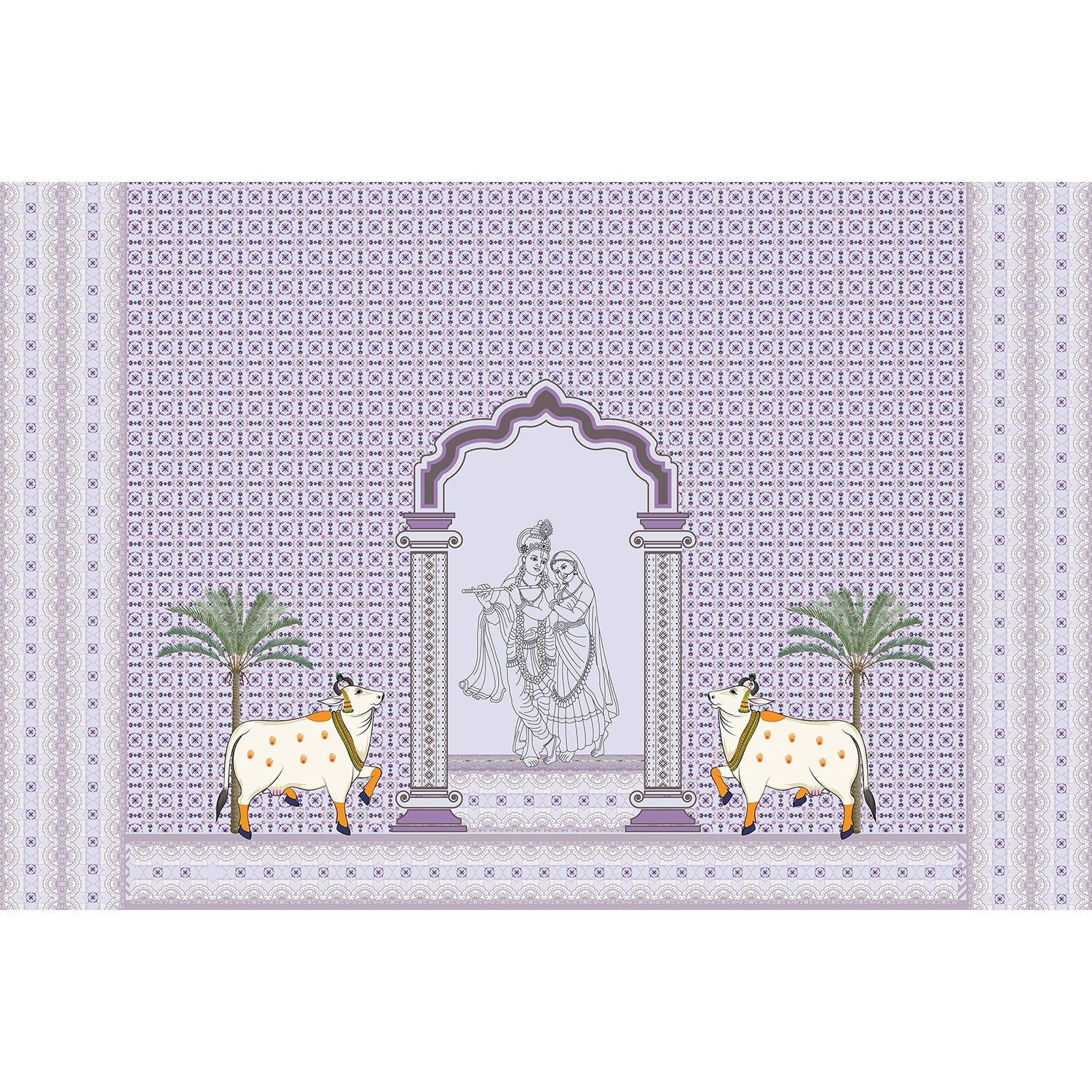 Divine Radha and Krishna patterns in lea - "patterns" wallpaper mural-equal final