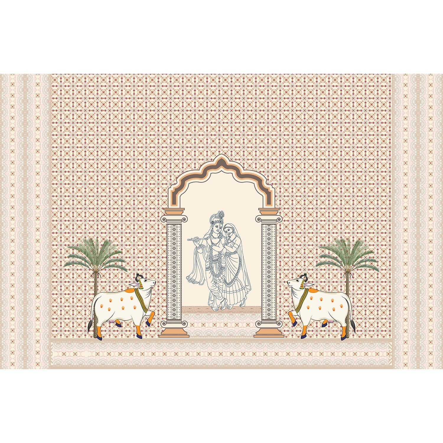 Divine Radha and Krishna patterns in lea - "patterns" wallpaper mural-equal final