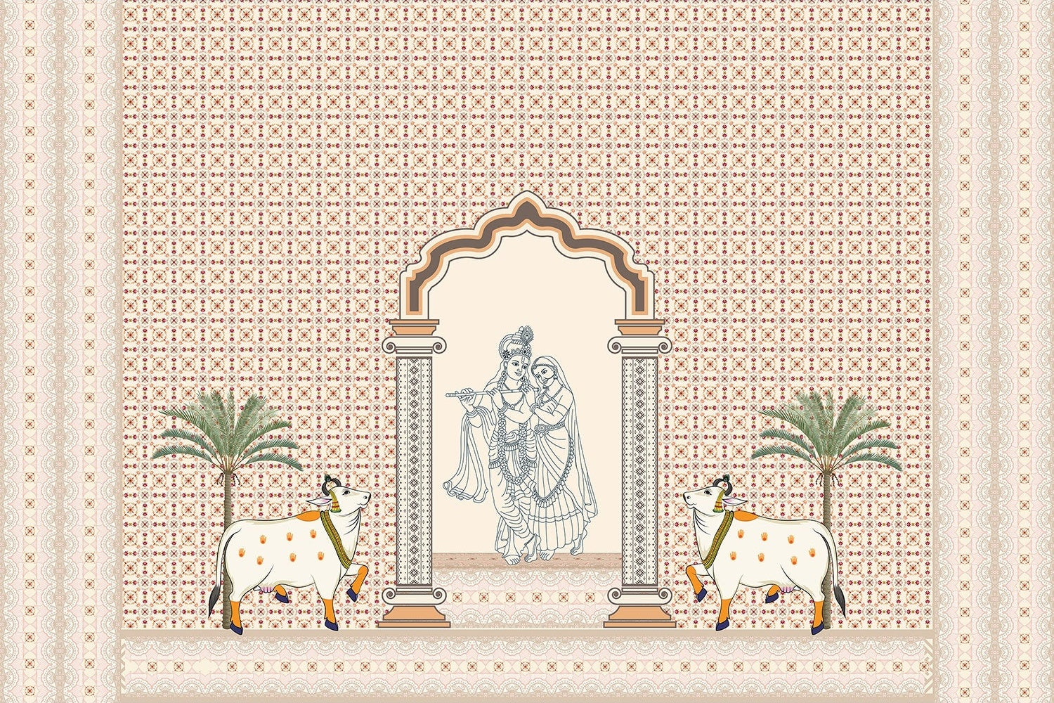 "Divine Radha and Krishna lea - patterns wallpaper mural-inequal final"