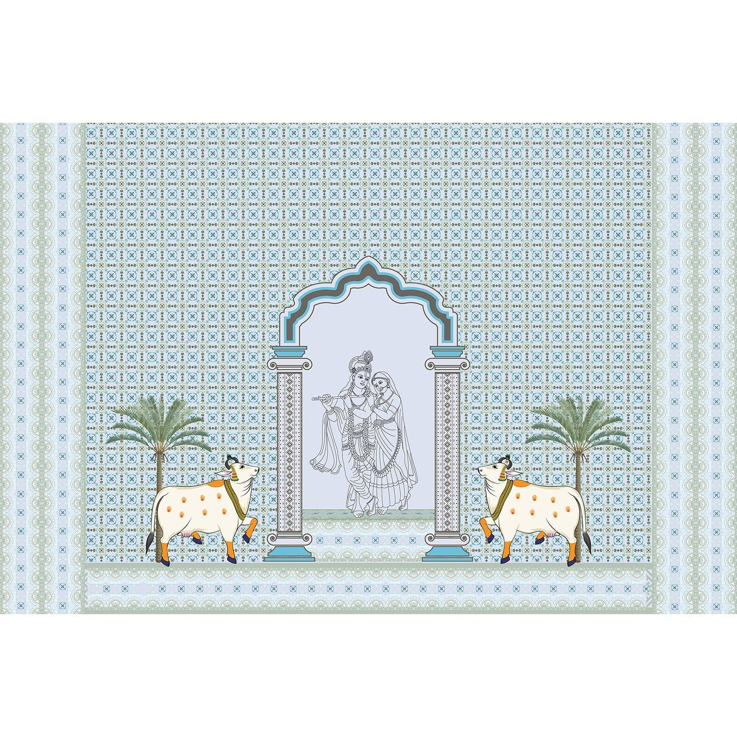 Divine Radha and Krishna patterns in lea - "patterns" wallpaper mural-equal final