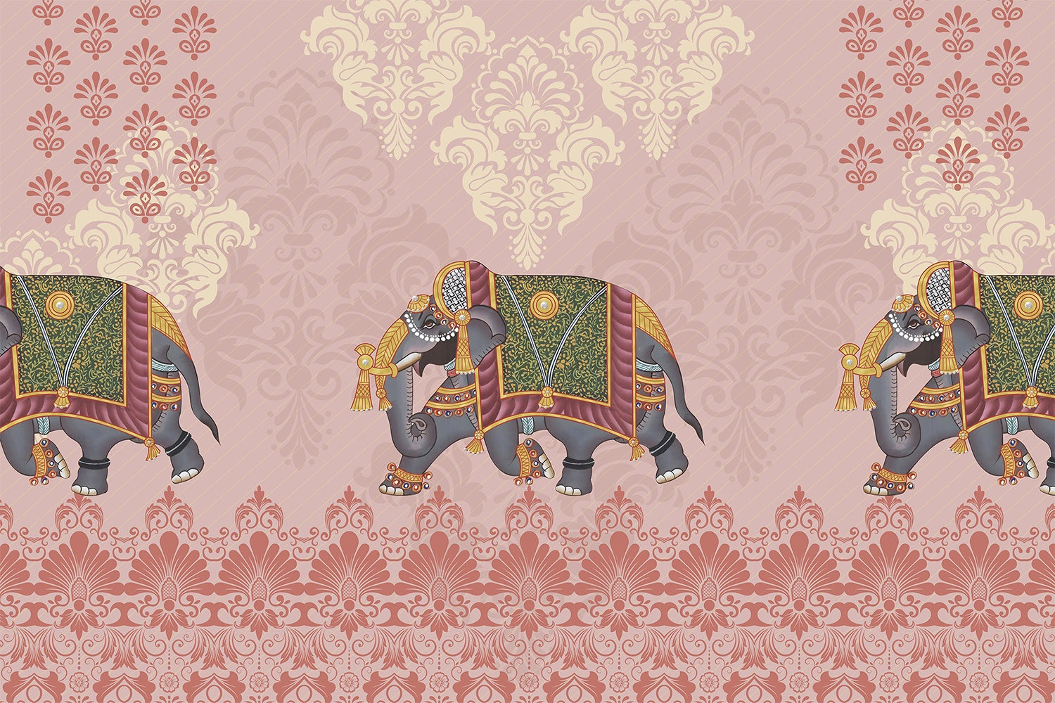 "Regal elephant design in lea - royal wallpaper mural-inequal final"