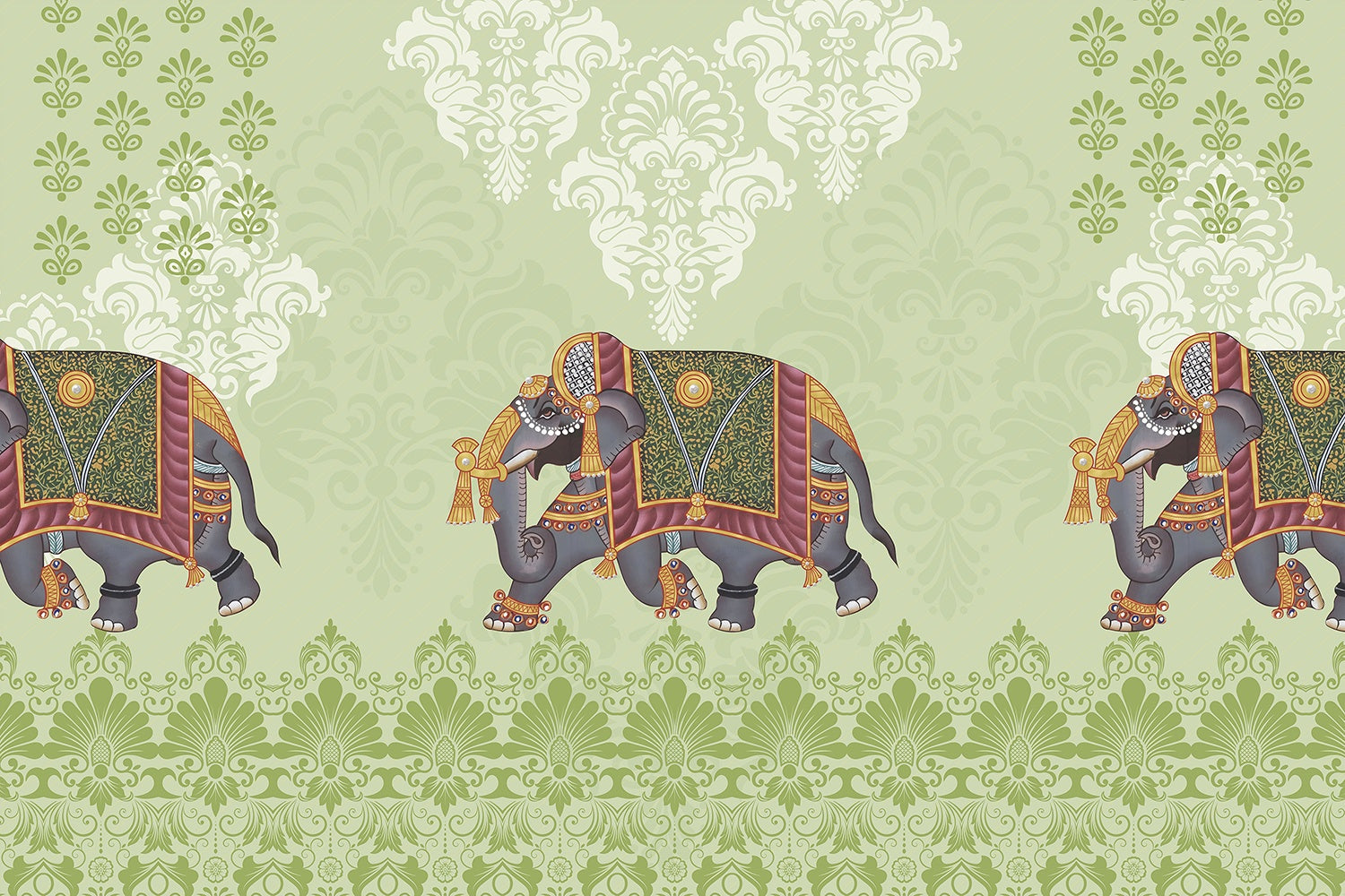 "Regal elephant design in lea - royal wallpaper mural-inequal final"
