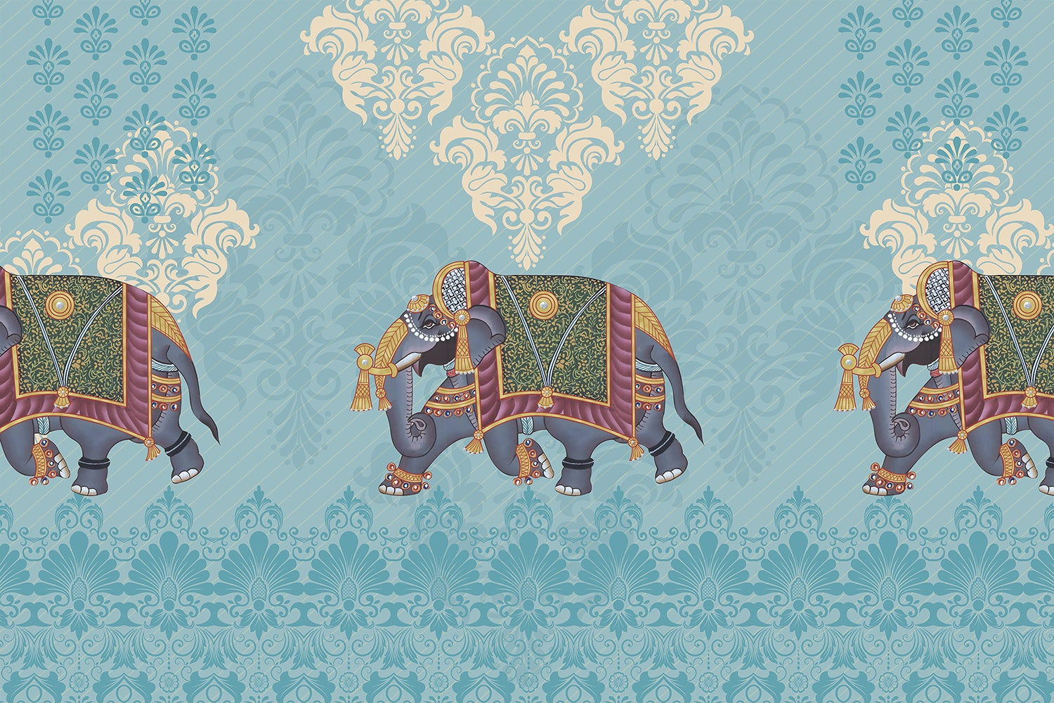 "Regal elephant design in lea - royal wallpaper mural-inequal final"