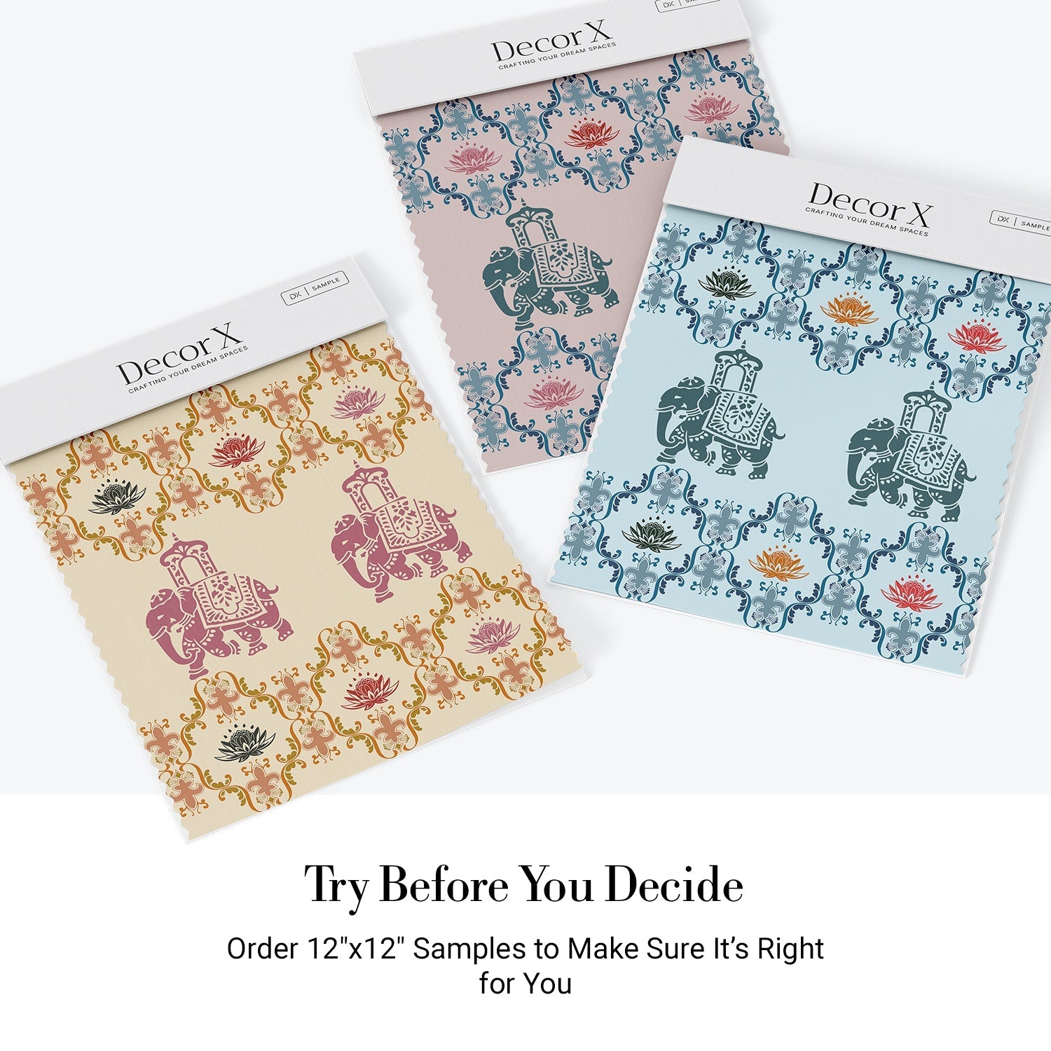 Pink elephants and lotus flowers in ornate gold frames create traditional Indian pattern - view 23 - final all-groups samples