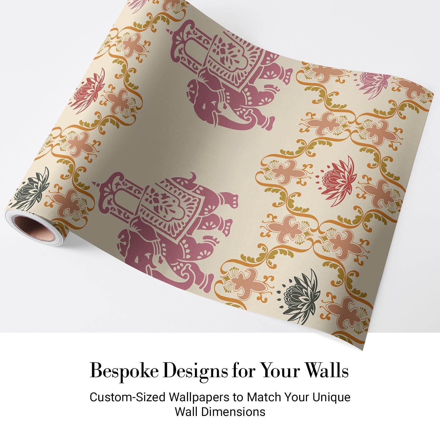 Pink elephants and lotus flowers in ornate gold frames create traditional Indian pattern - view 4 - final