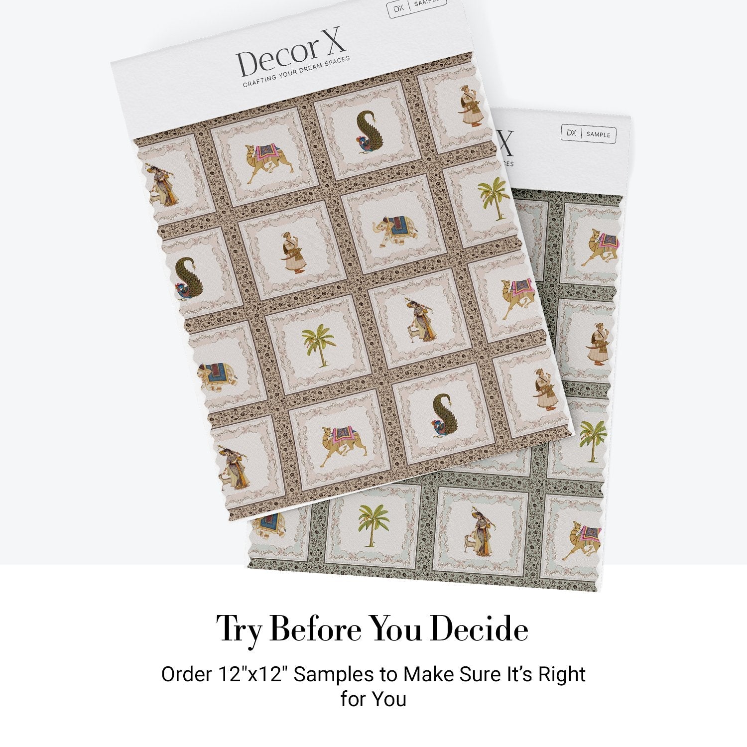 Traditional Mughal art panels featuring decorated elephants, palm trees and ornate border details - view 16 - final all-groups samples