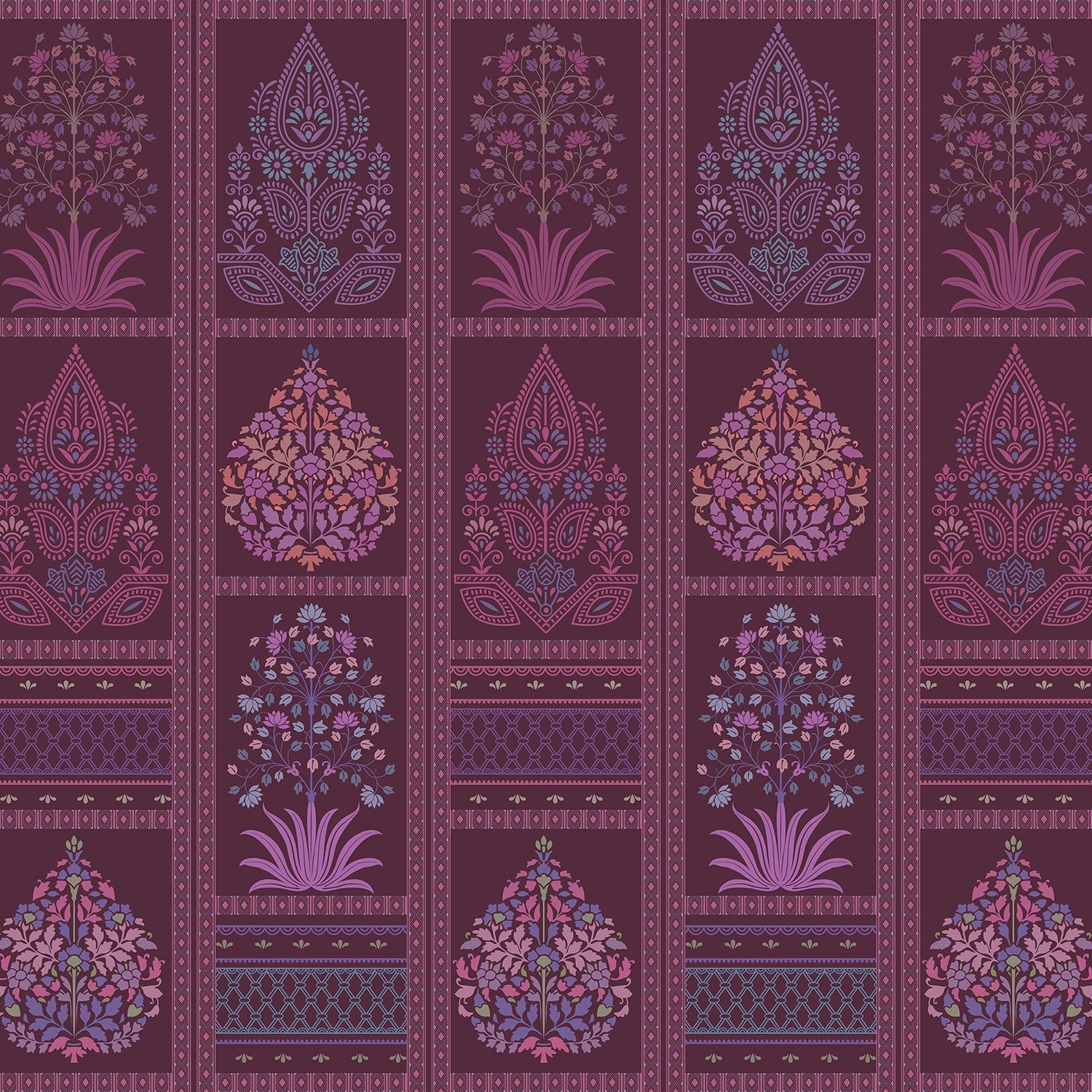 Traditional Mughal inspired brown and copper floral panels with ornate damask motifs - view 14 - final