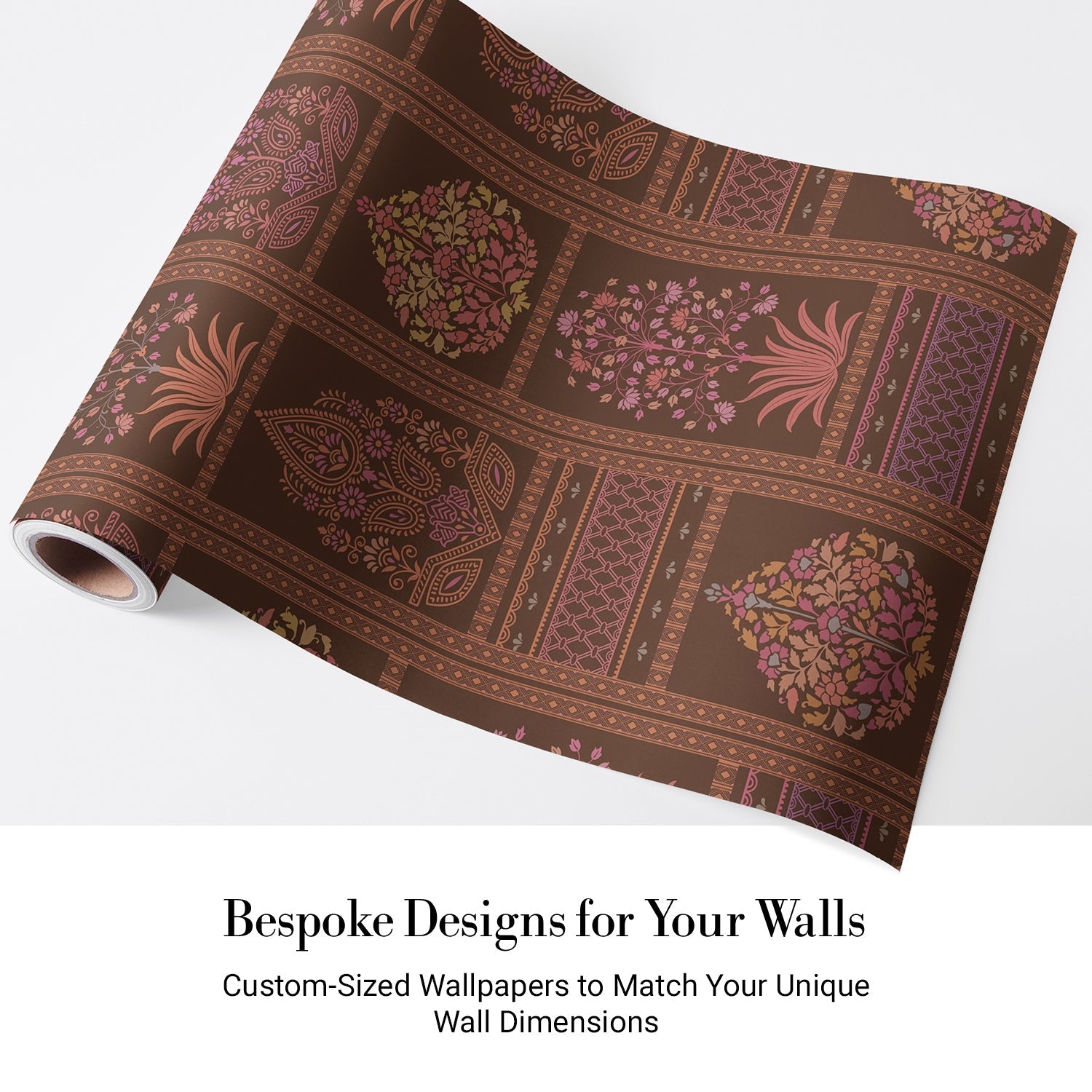 Traditional Mughal inspired brown and copper floral panels with ornate damask motifs - view 4 - final