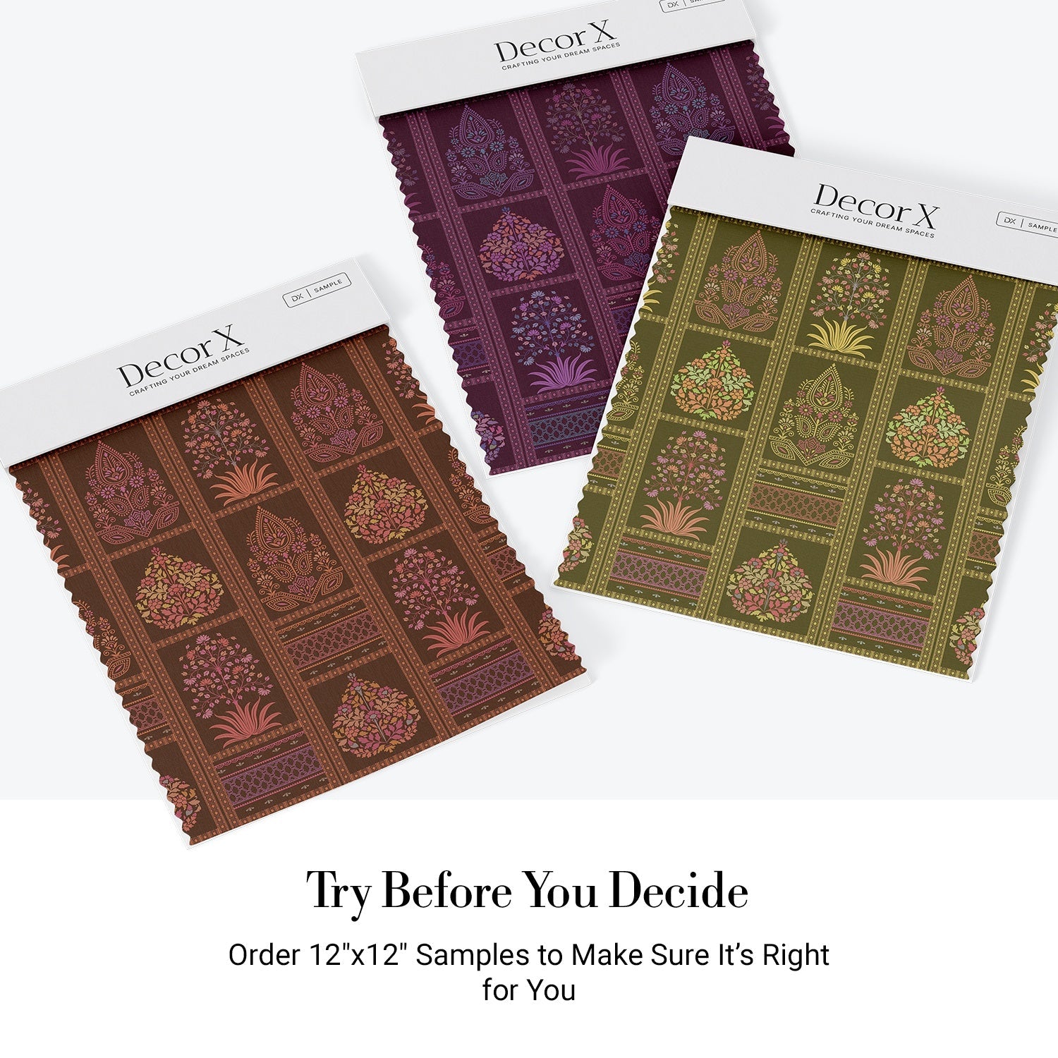 Traditional Mughal inspired brown and copper floral panels with ornate damask motifs - view 5 - final all-groups samples