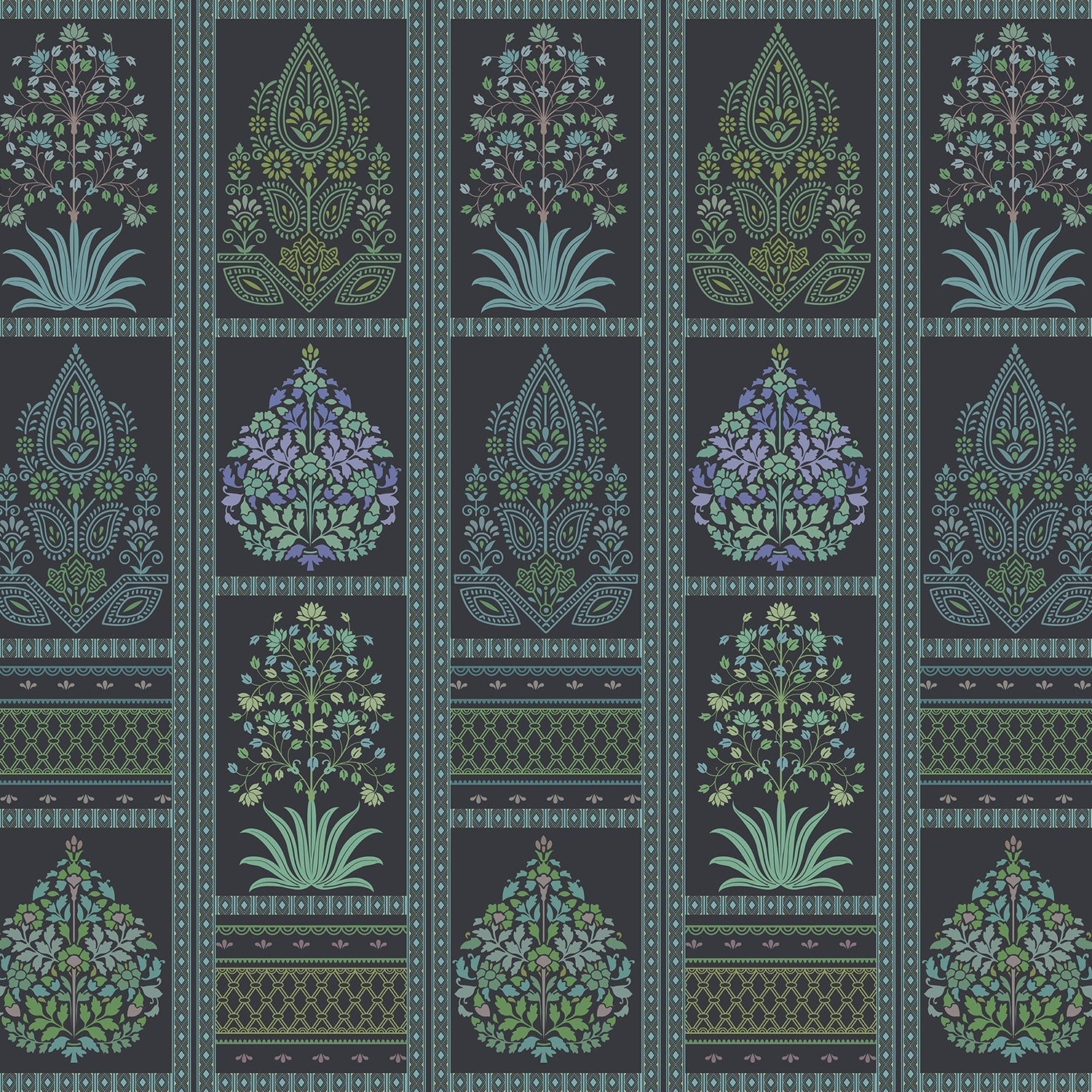 Traditional Mughal inspired brown and copper floral panels with ornate damask motifs - view 8 - final