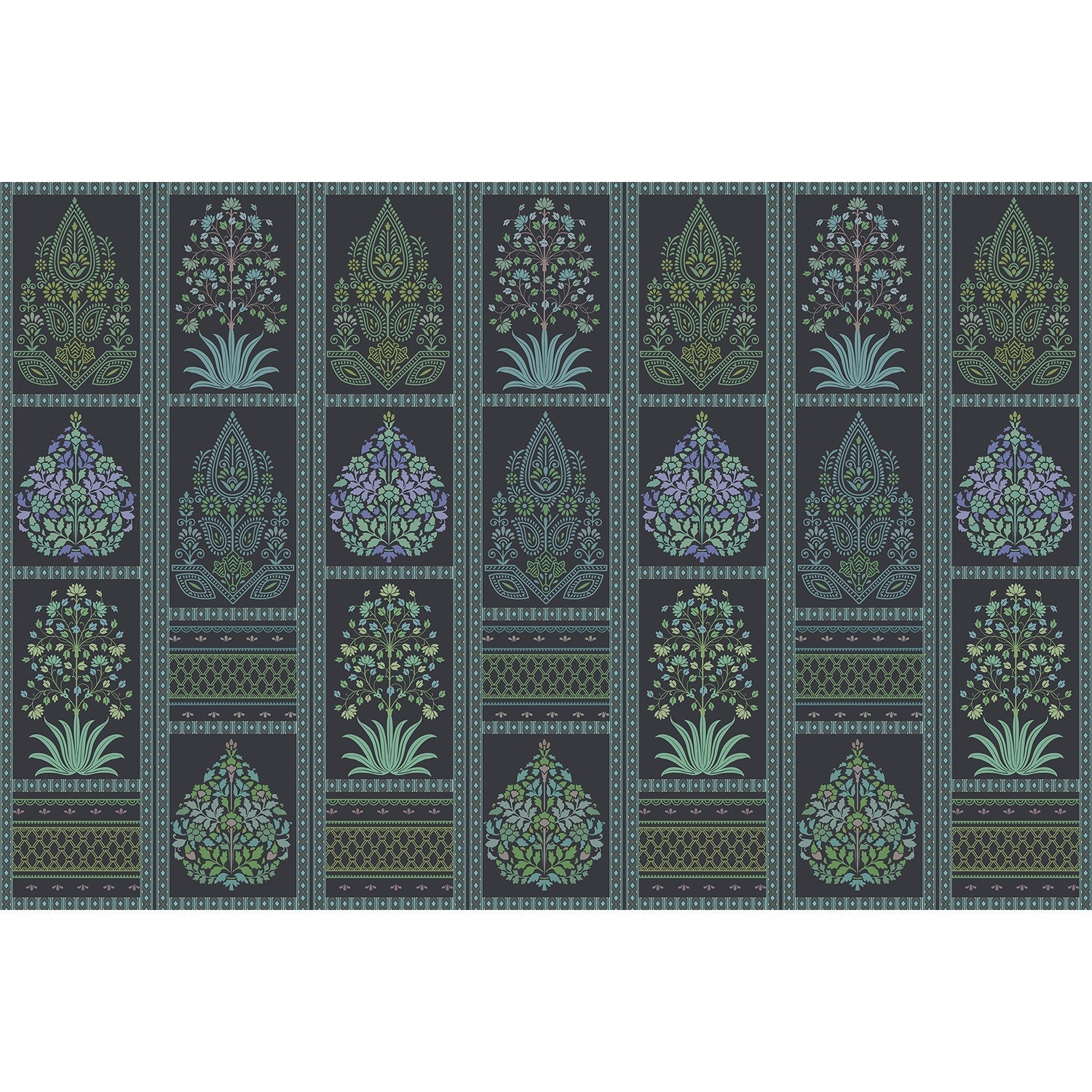 Traditional Mughal inspired brown and copper floral panels with ornate damask motifs - view 9 - final mural-equal