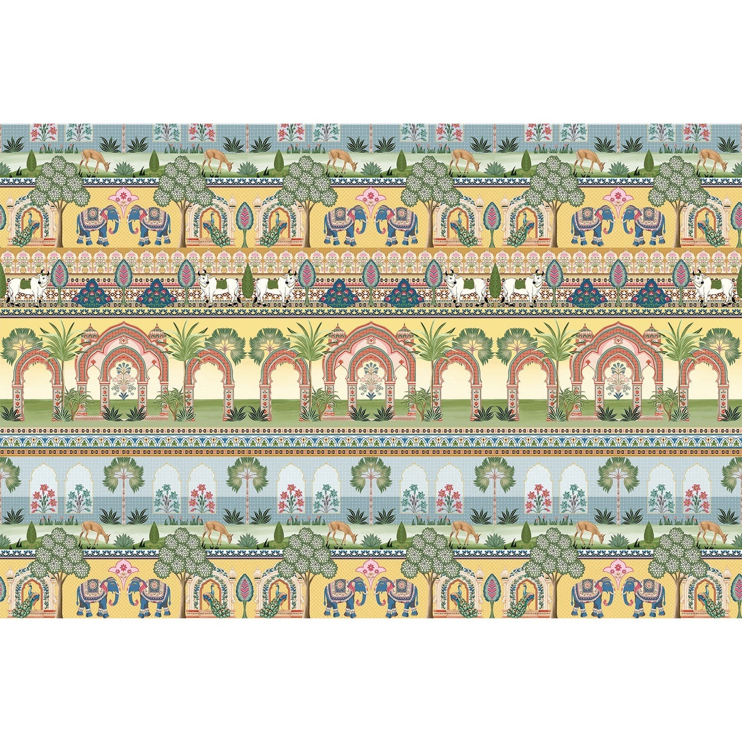 "Floral mughal motif in lea - mughal wallpaper mural-equal final"