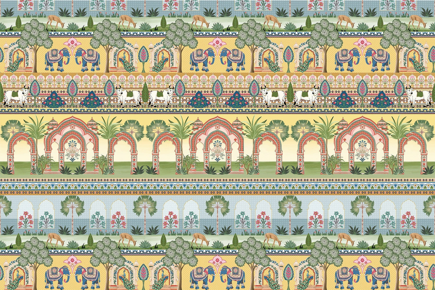 "Mughal motif garden design in lea - mughal wallpaper mural-inequal final"