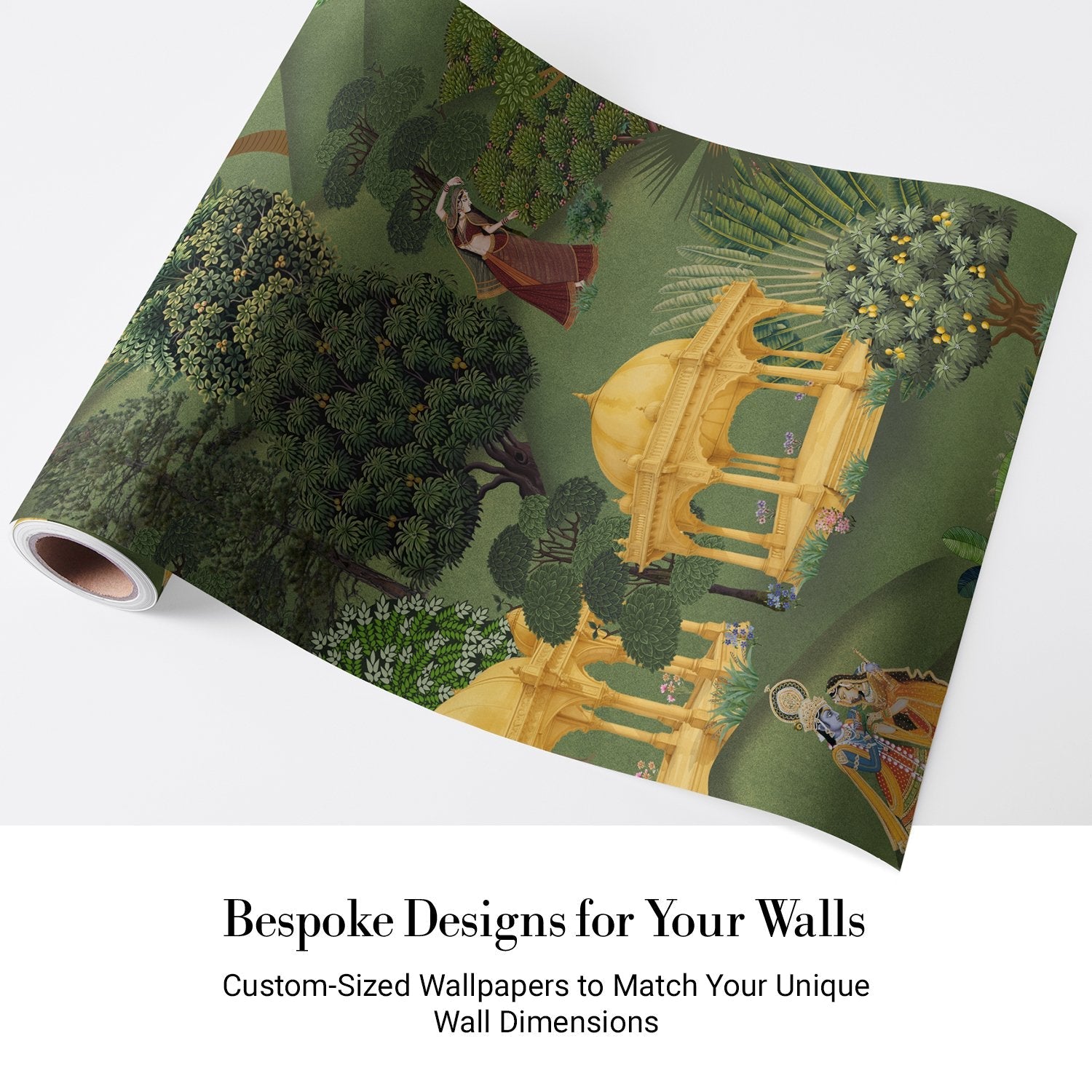 Traditional Mughal garden scene with golden pavilions and lush greenery in pastoral setting - view 5 - final