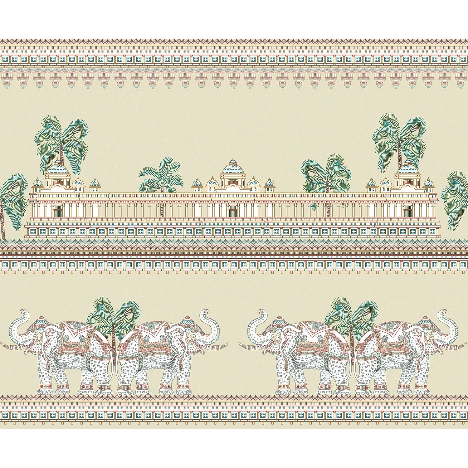 Elephants marching in lea - "royal" wallpaper mural-equal final