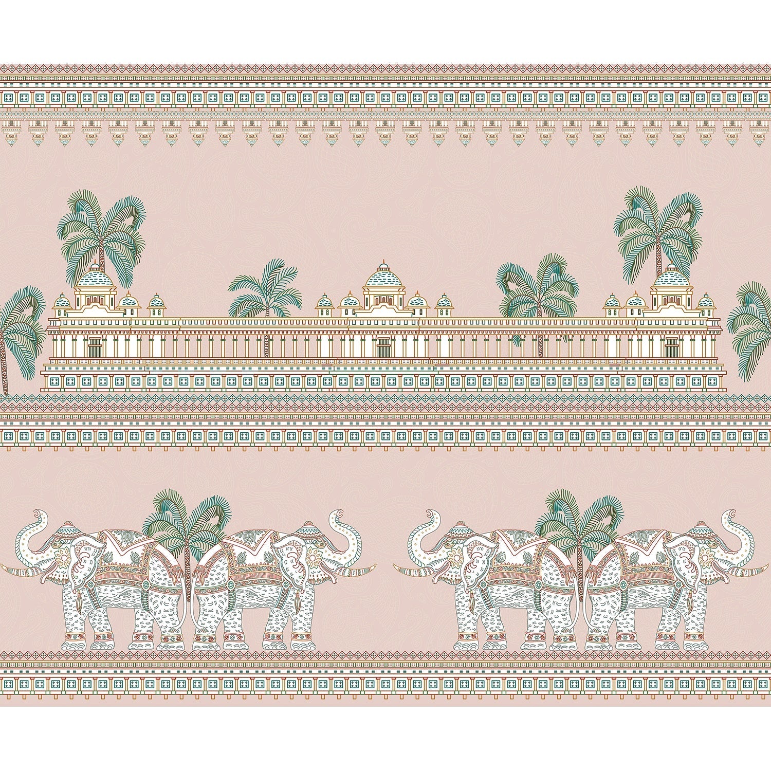 Elephants marching in lea - "royal" wallpaper mural-equal final