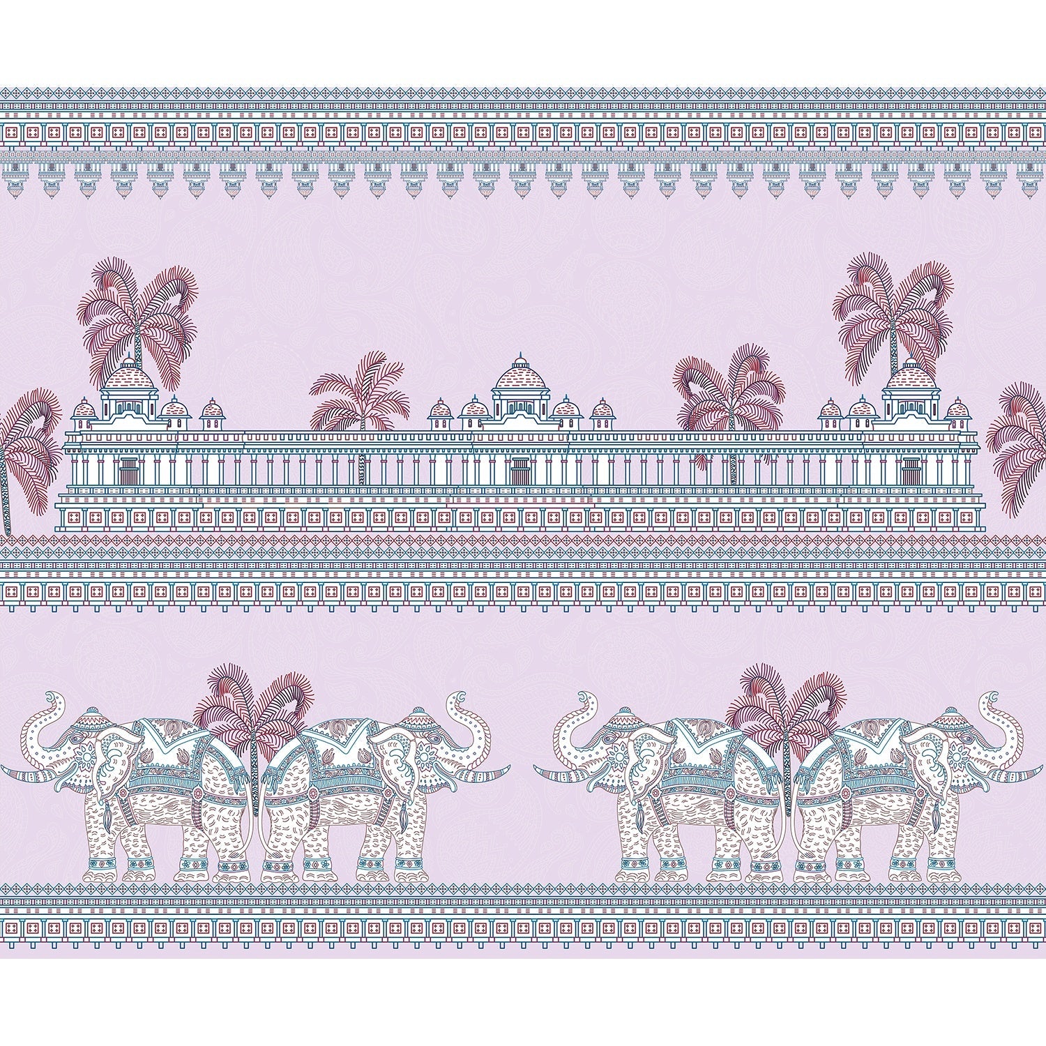 Elephants marching in lea - "royal" wallpaper mural-equal final