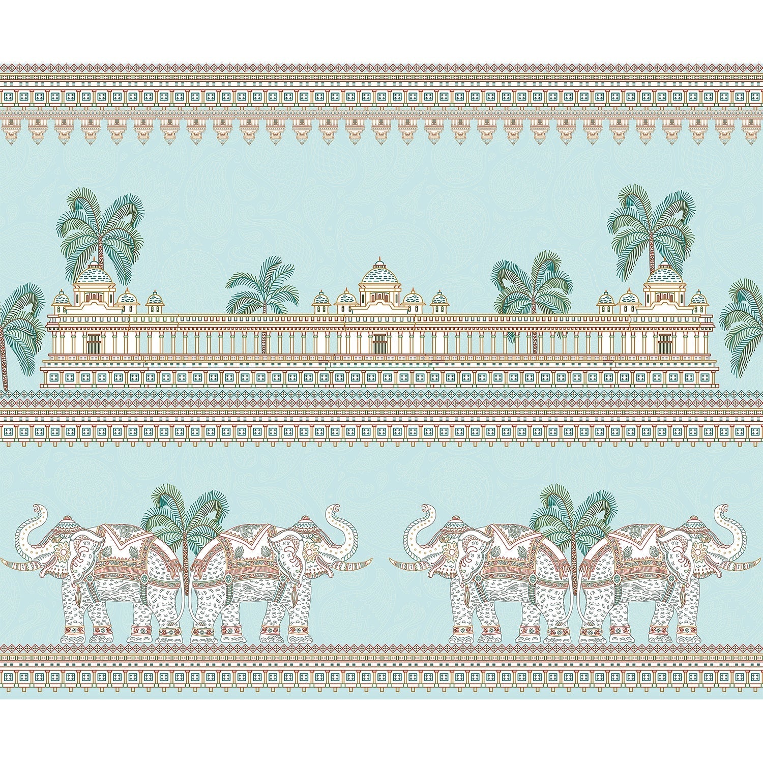 Elephants marching in lea - "royal" wallpaper mural-equal final