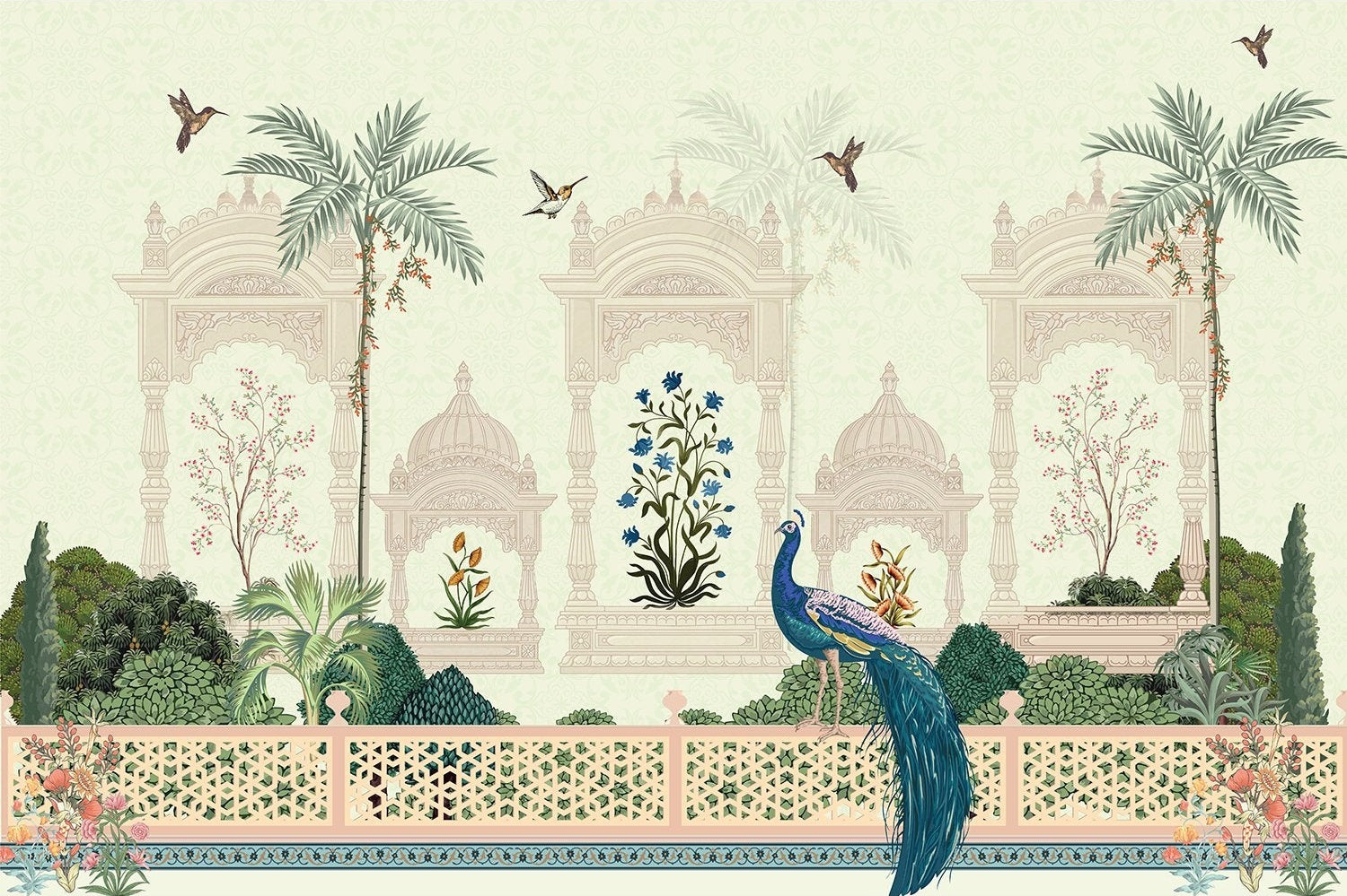 "Elegant lea mughal garden wallpaper mural-inequal final"