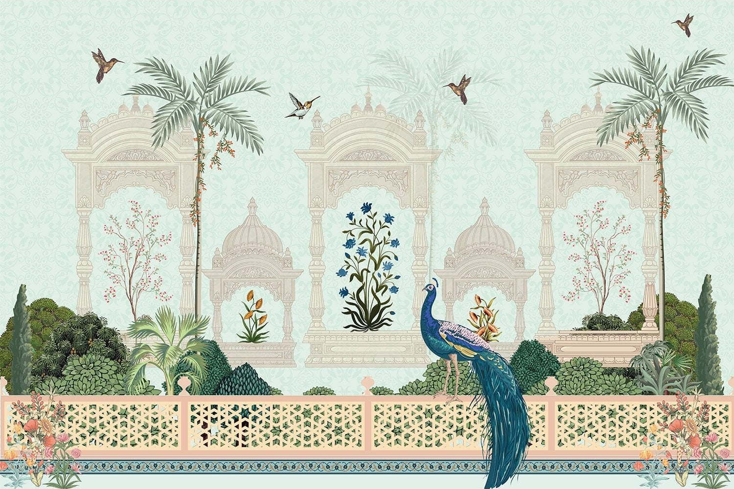 "Elegant lea mughal garden wallpaper mural-inequal final"