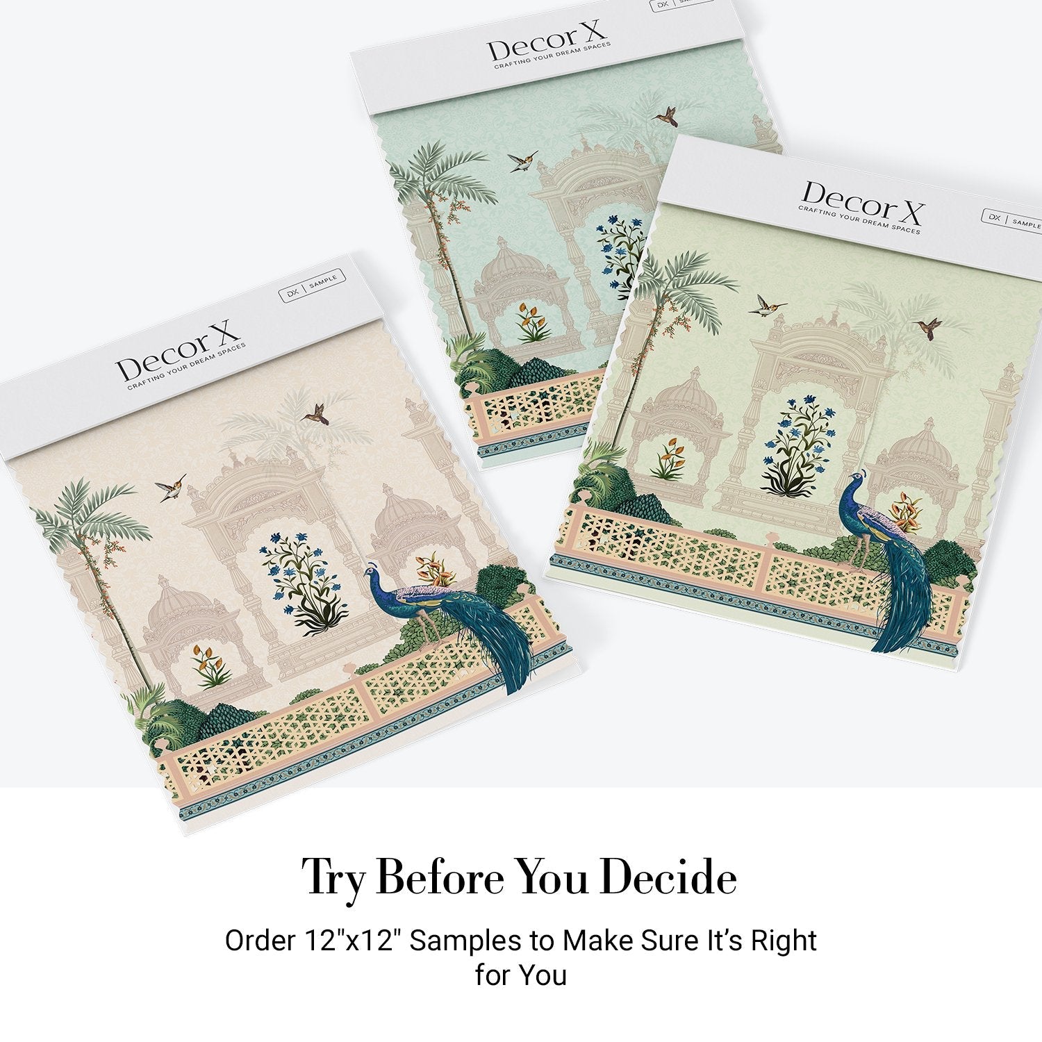 Elegant Mughal palace arches with peacock, palm trees and delicate blue floral motifs - view 18 - final all-groups samples